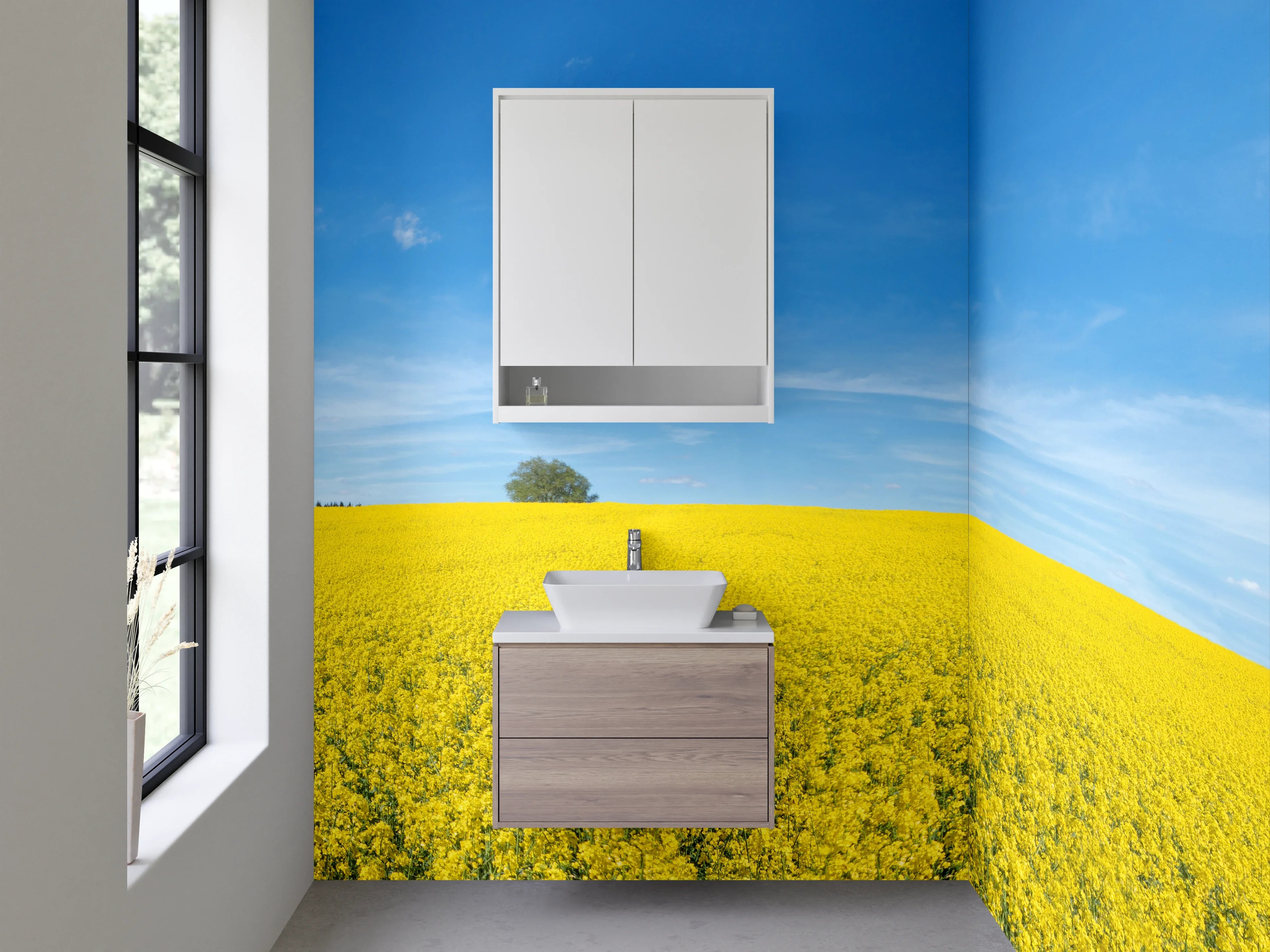 Waschbecken-Rückwand - Grauschimmer im weißen Blütenmeer