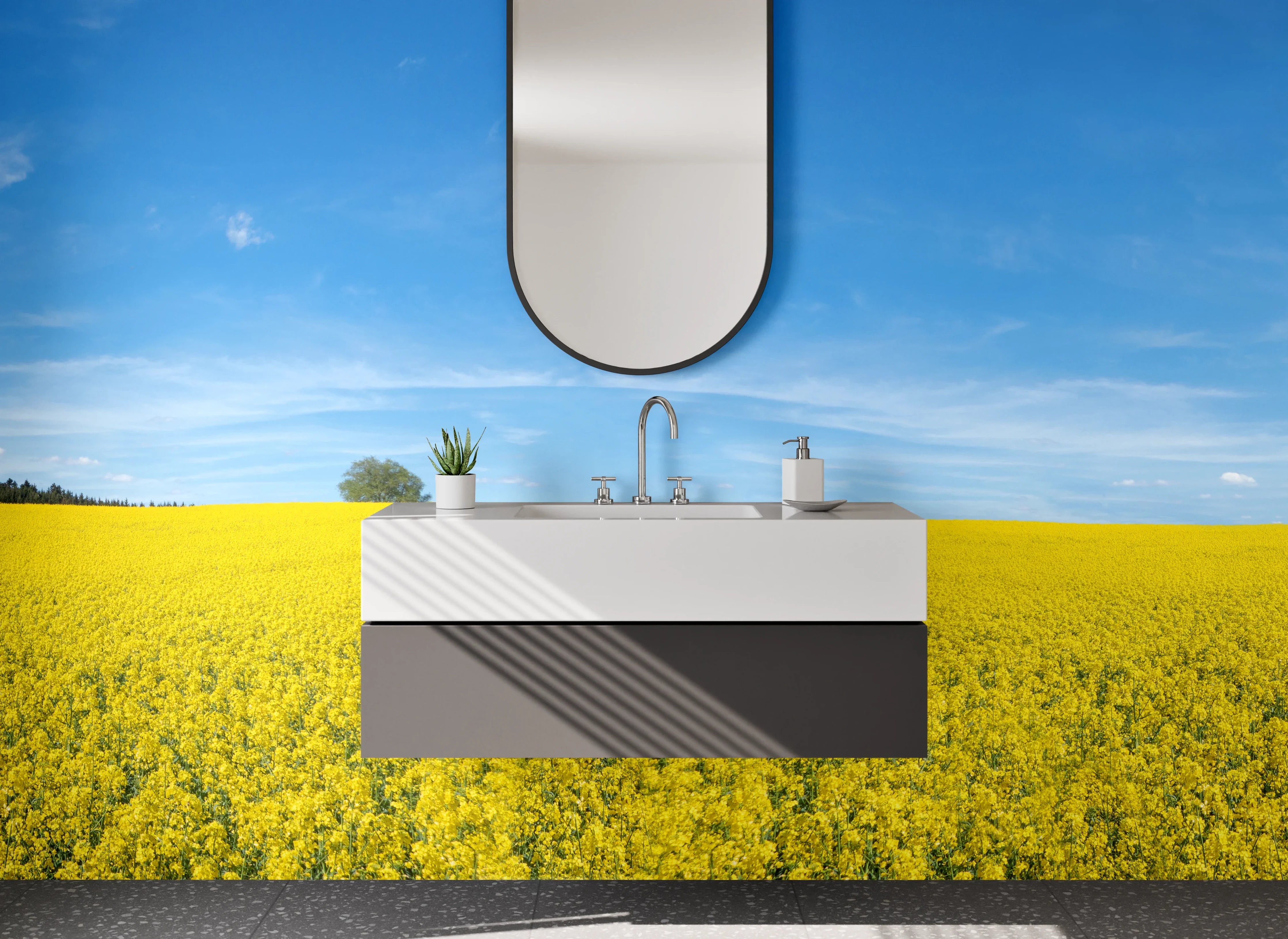 Waschbecken-Rückwand - Grauschimmer im weißen Blütenmeer