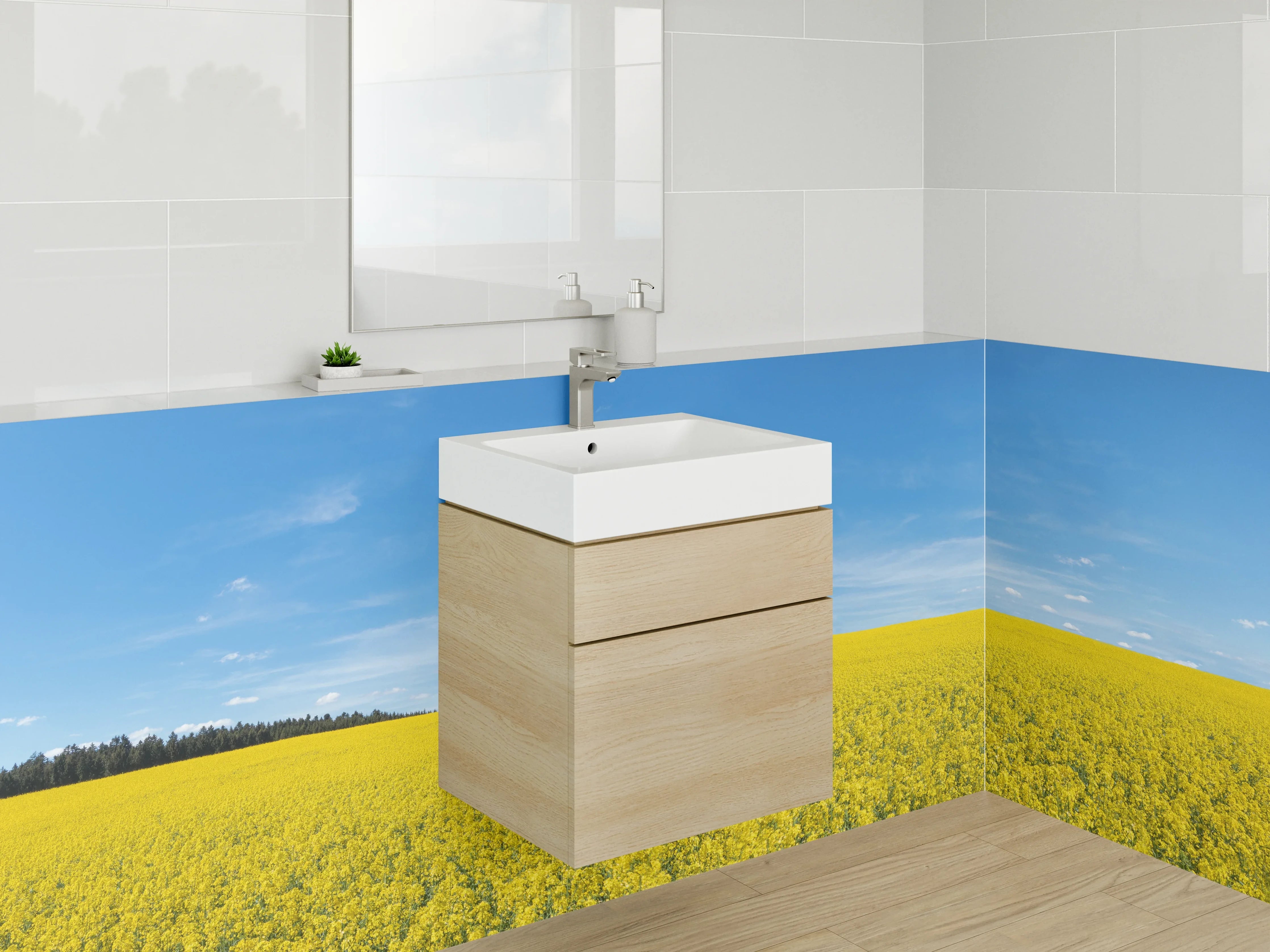 Waschbecken-Rückwand - Grauschimmer im weißen Blütenmeer