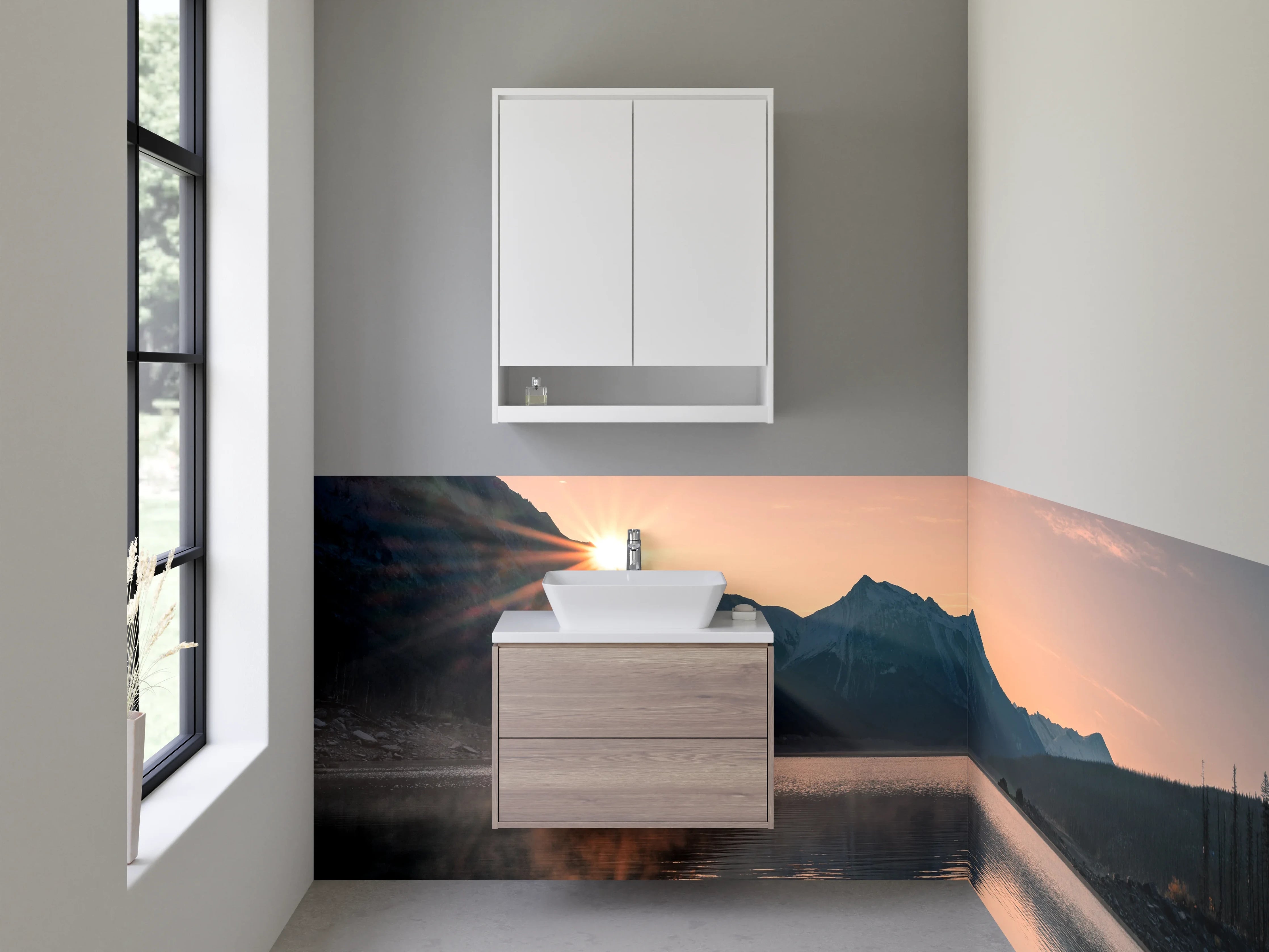 Waschbecken-Rückwand - Grauschimmer über stiller Seeweiße