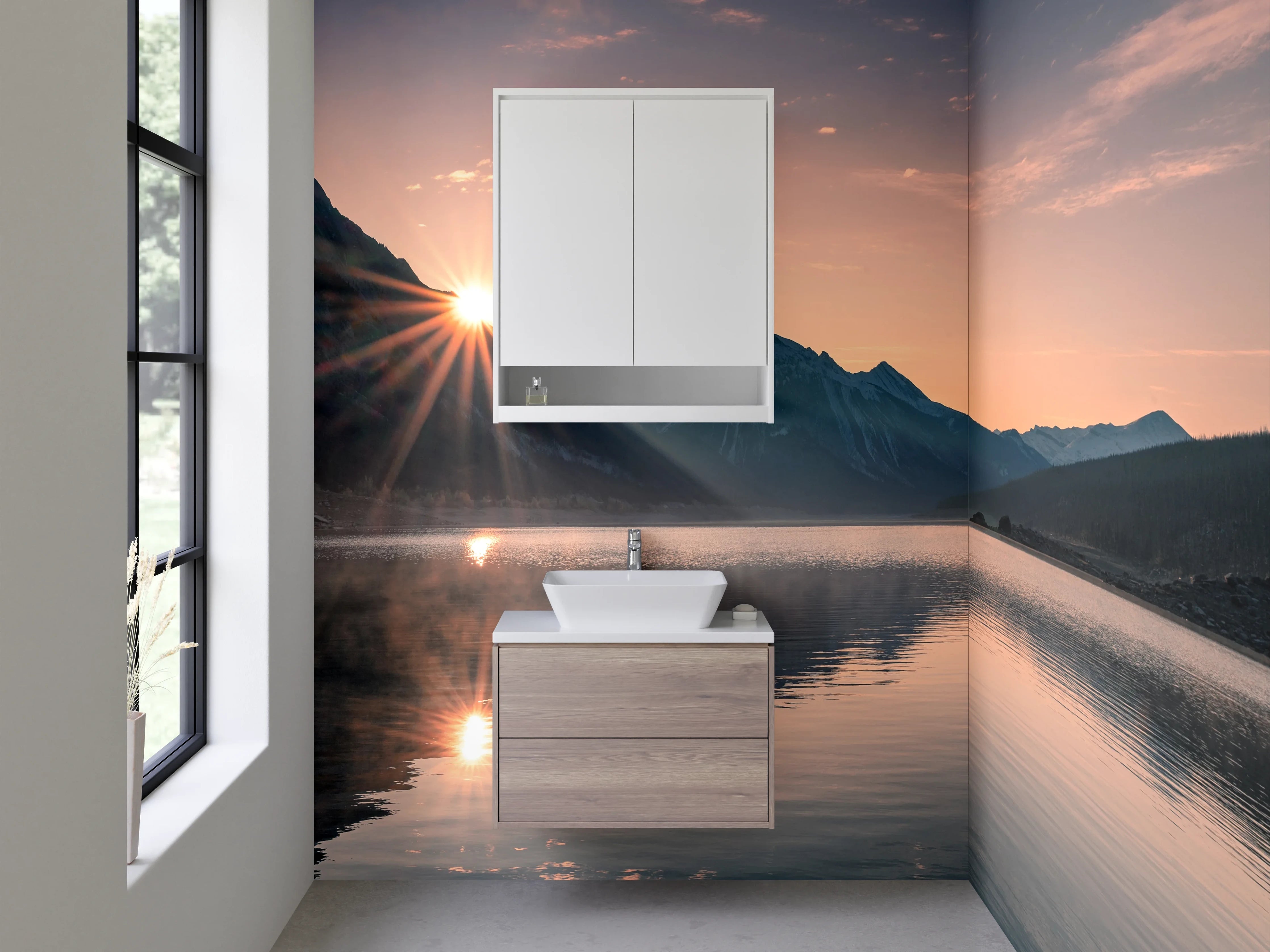 Waschbecken-Rückwand - Grauschimmer über stiller Seeweiße