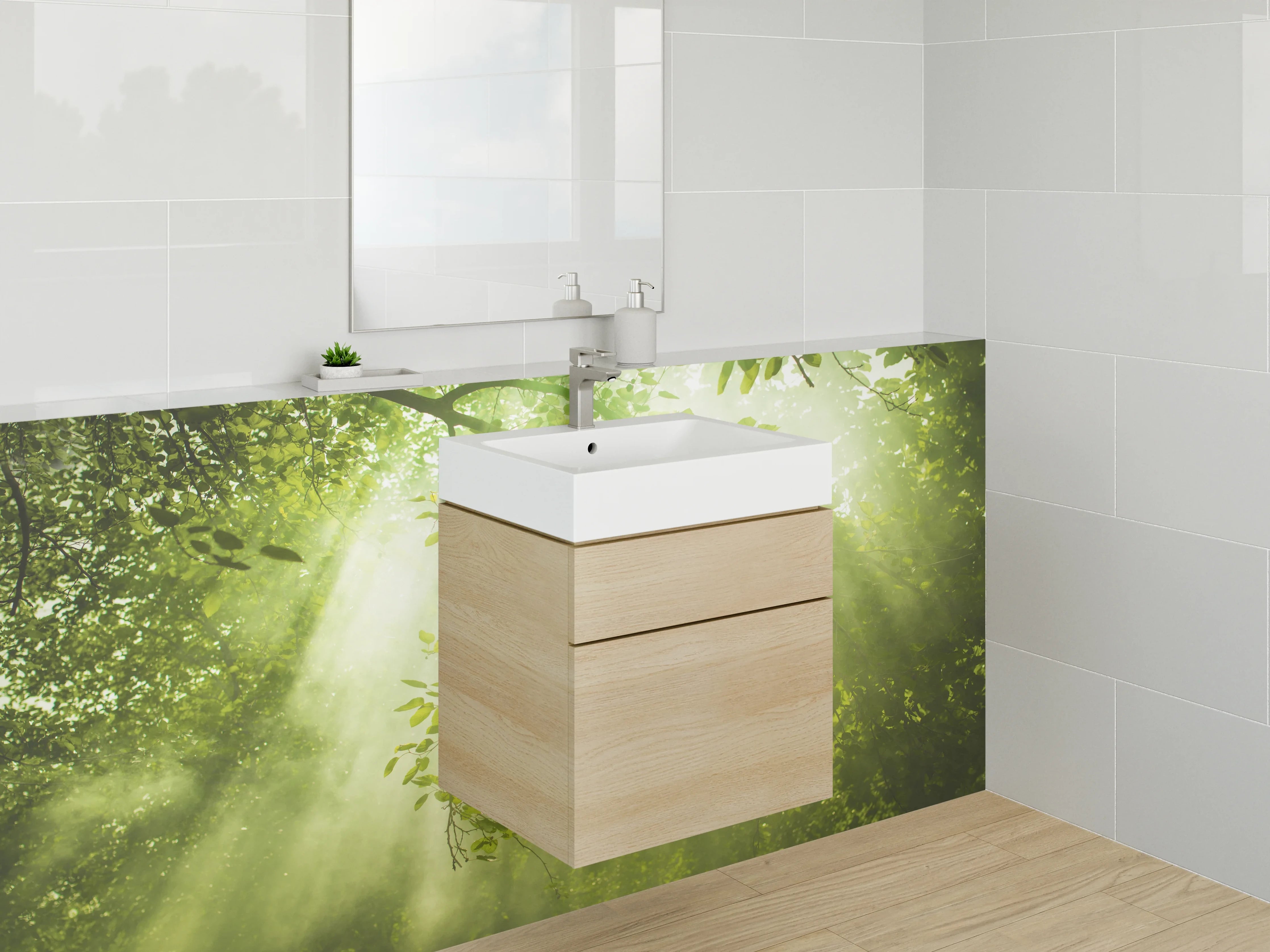 Waschbecken-Rückwand - Grauschimmer zwischen weißen Blättern