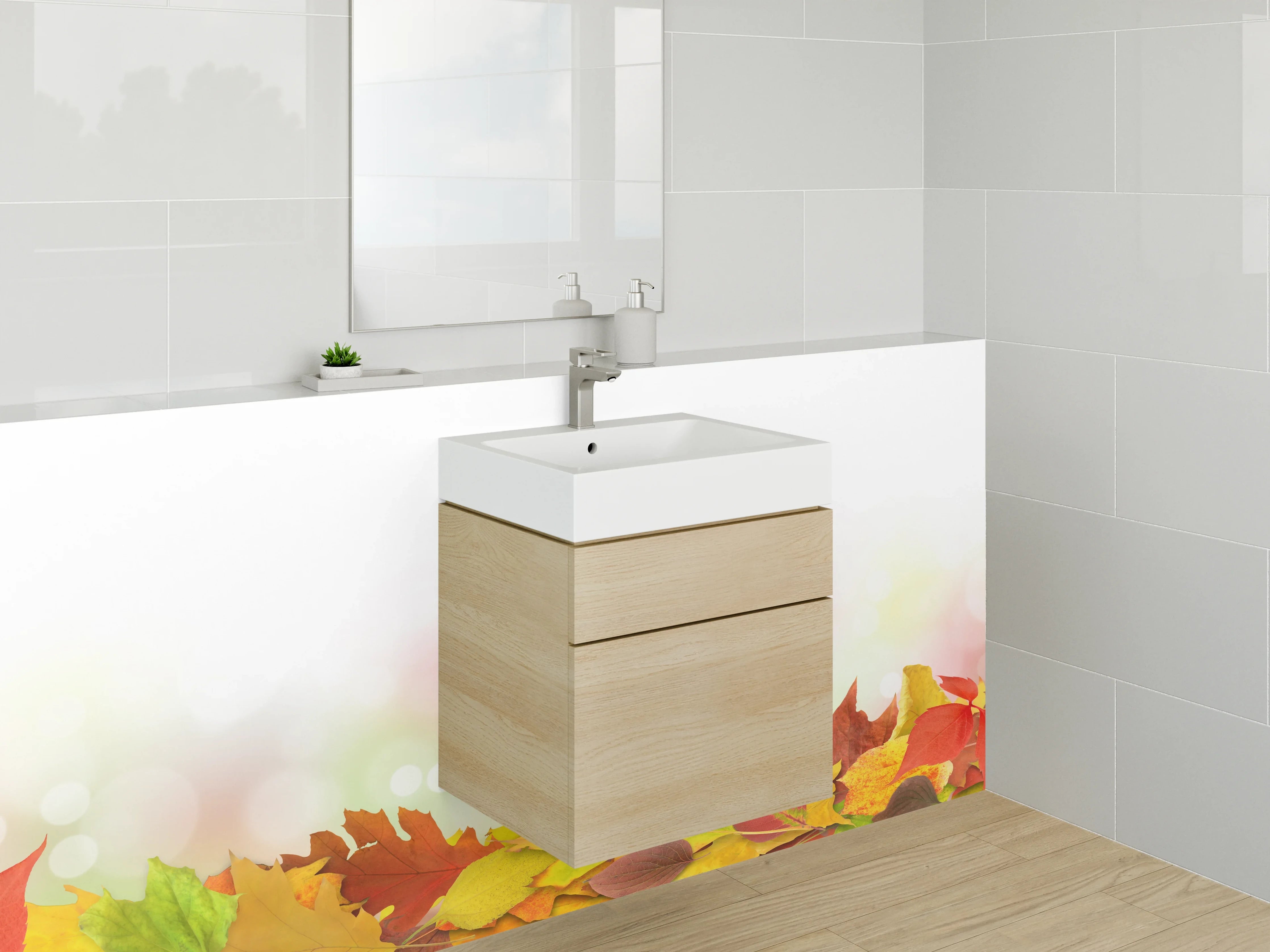 Waschbecken-Rückwand - Grauschimmernde Blätterpracht im Herbst
