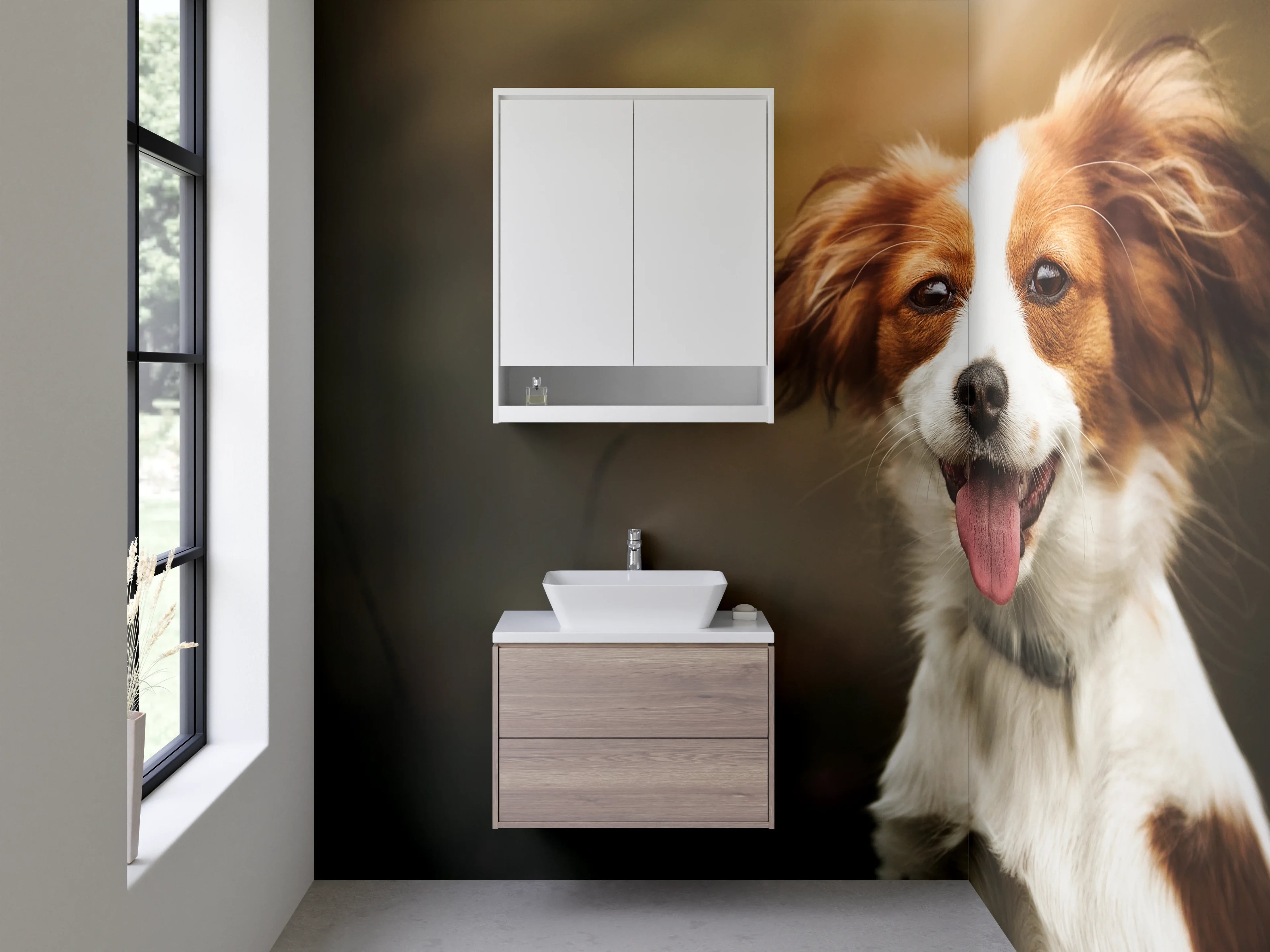 Waschbecken-Rückwand - Grauschimmernder Hund im Lichtspiel