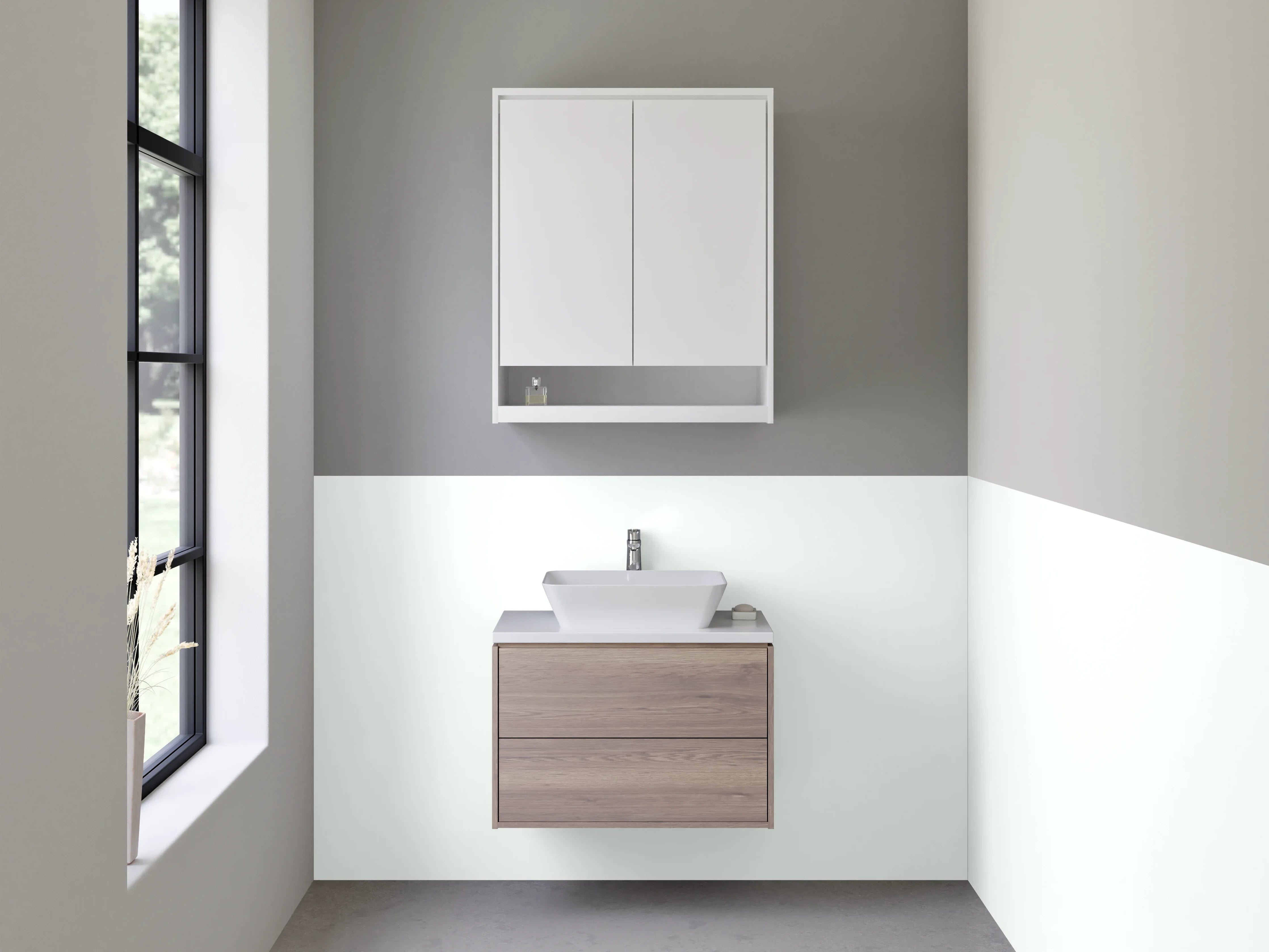 Waschbecken-Rückwand - Grauschimmerndes Alpinweiß