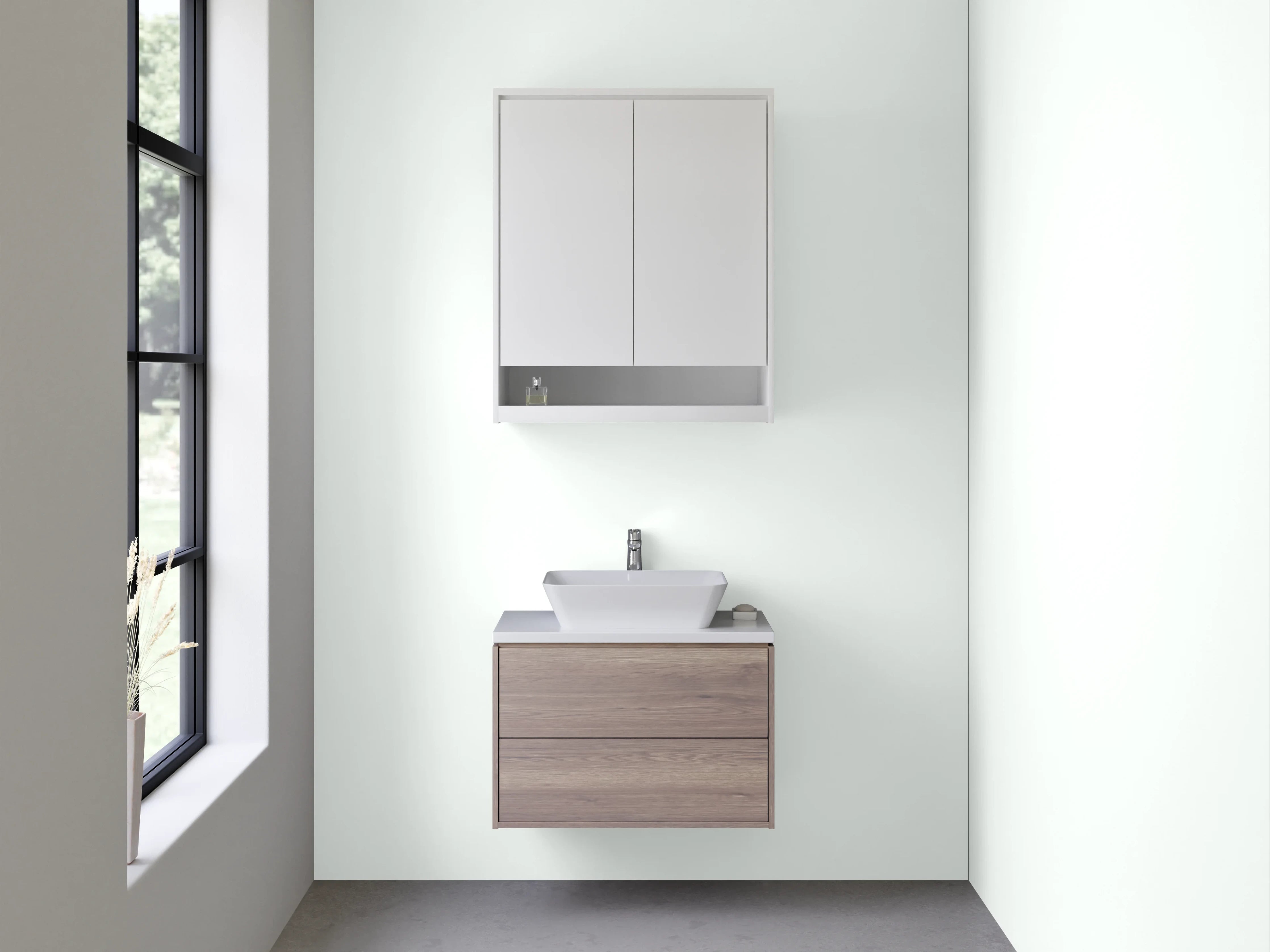 Waschbecken-Rückwand - Grauschimmerndes Alpinweiß