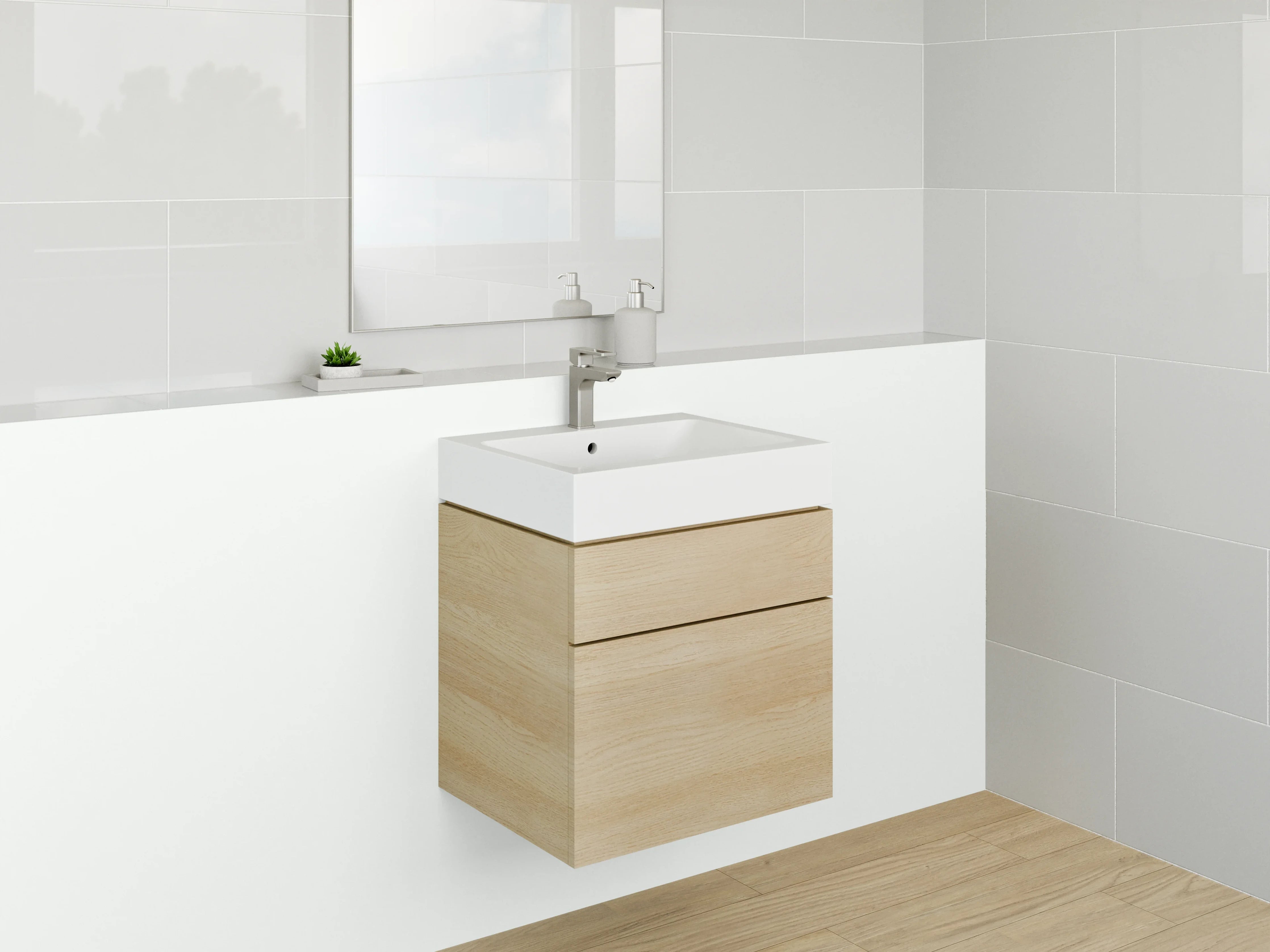 Waschbecken-Rückwand - Grauschimmerndes Alpinweiß