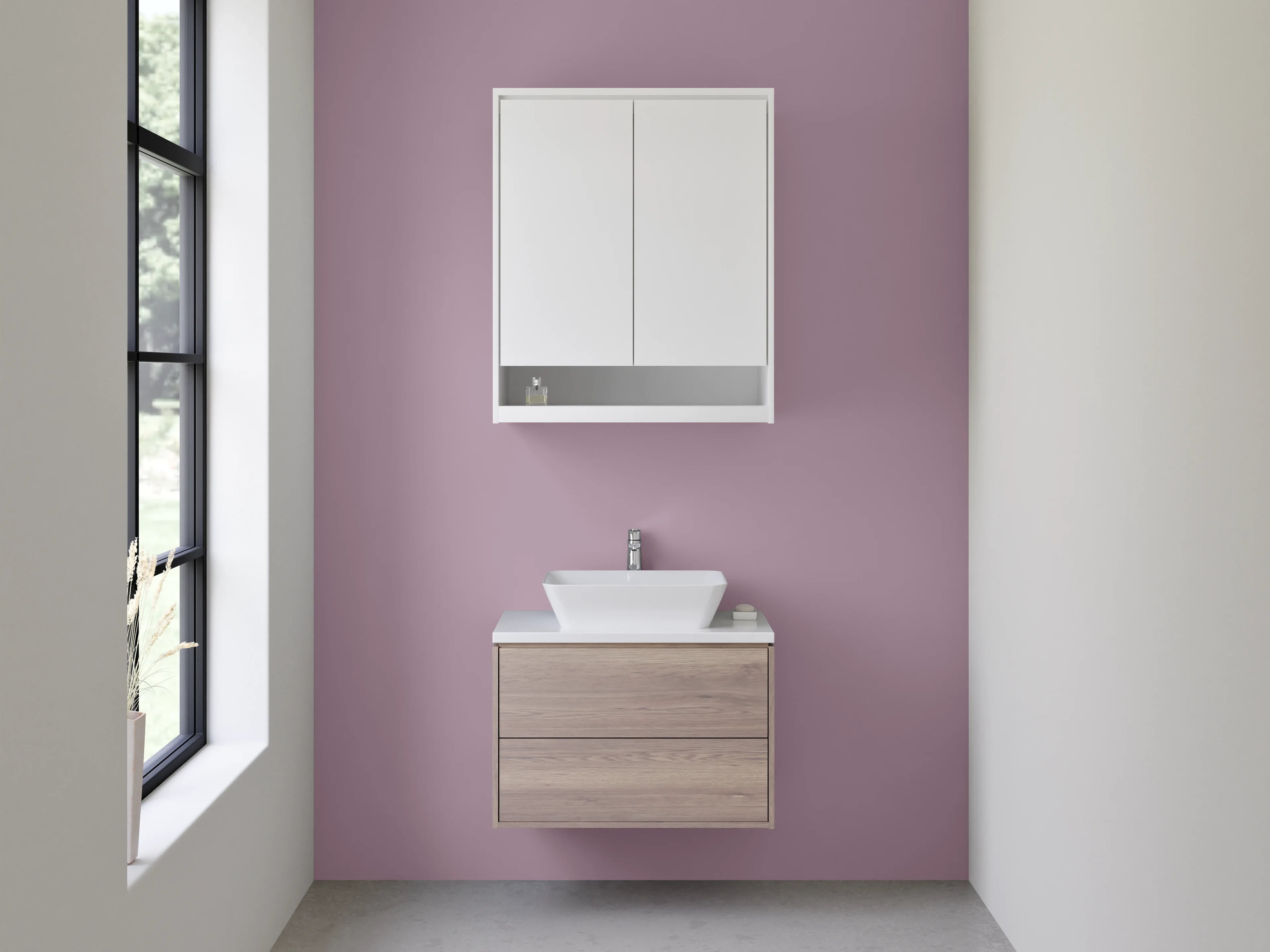 Waschbecken-Rückwand - Grauschimmerndes Nebelweiß-Violett