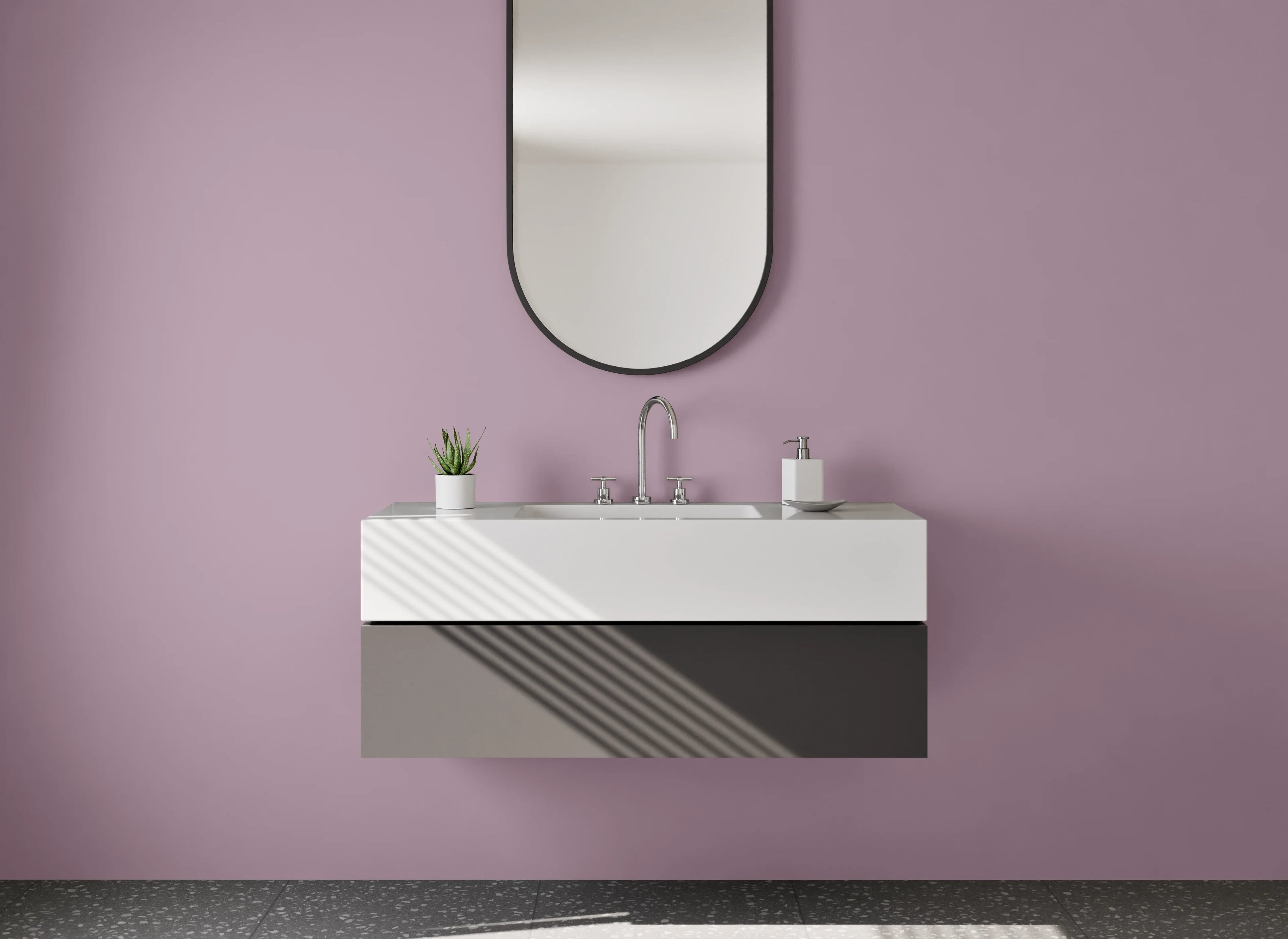 Waschbecken-Rückwand - Grauschimmerndes Nebelweiß-Violett