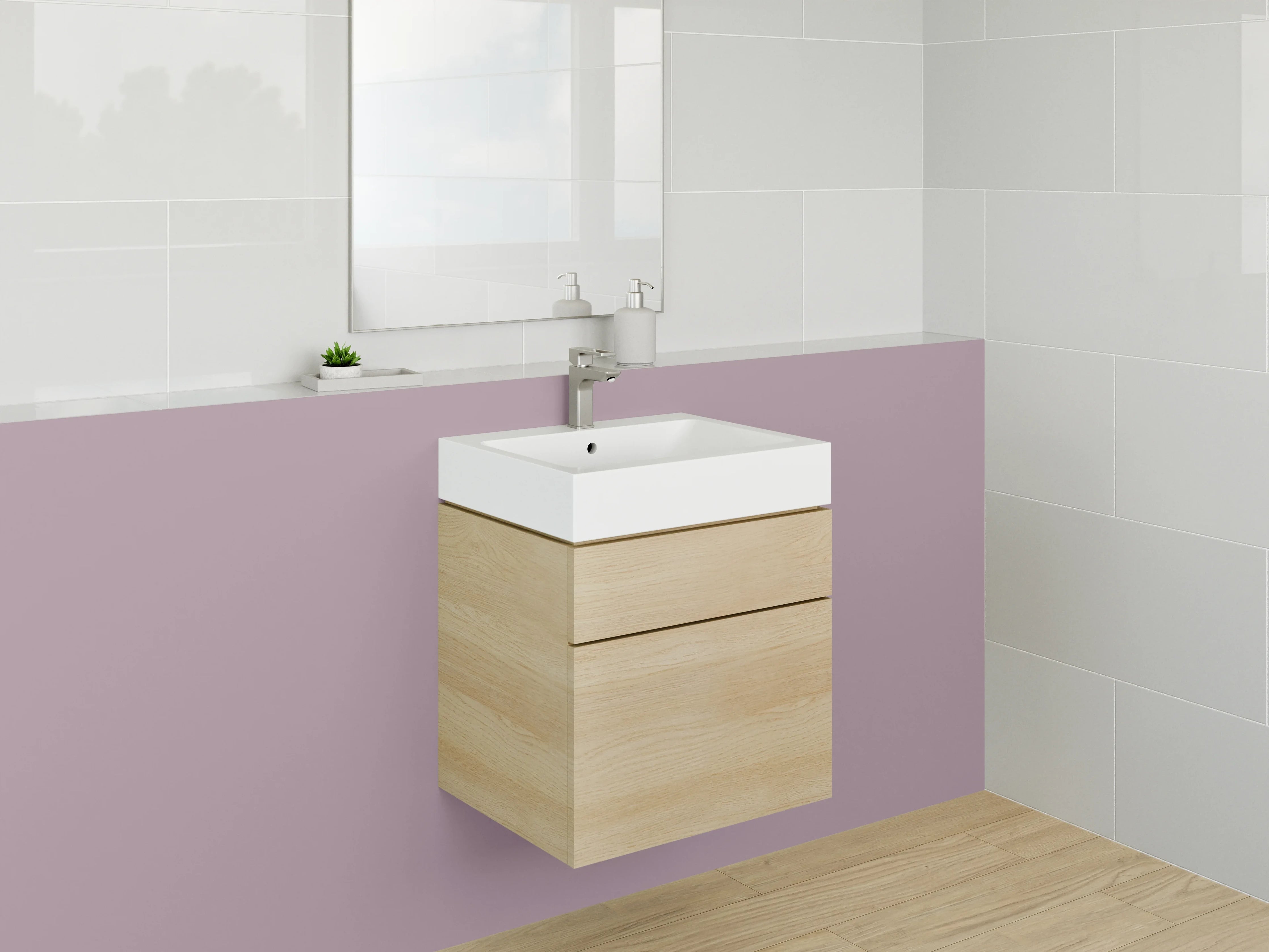 Waschbecken-Rückwand - Grauschimmerndes Nebelweiß-Violett