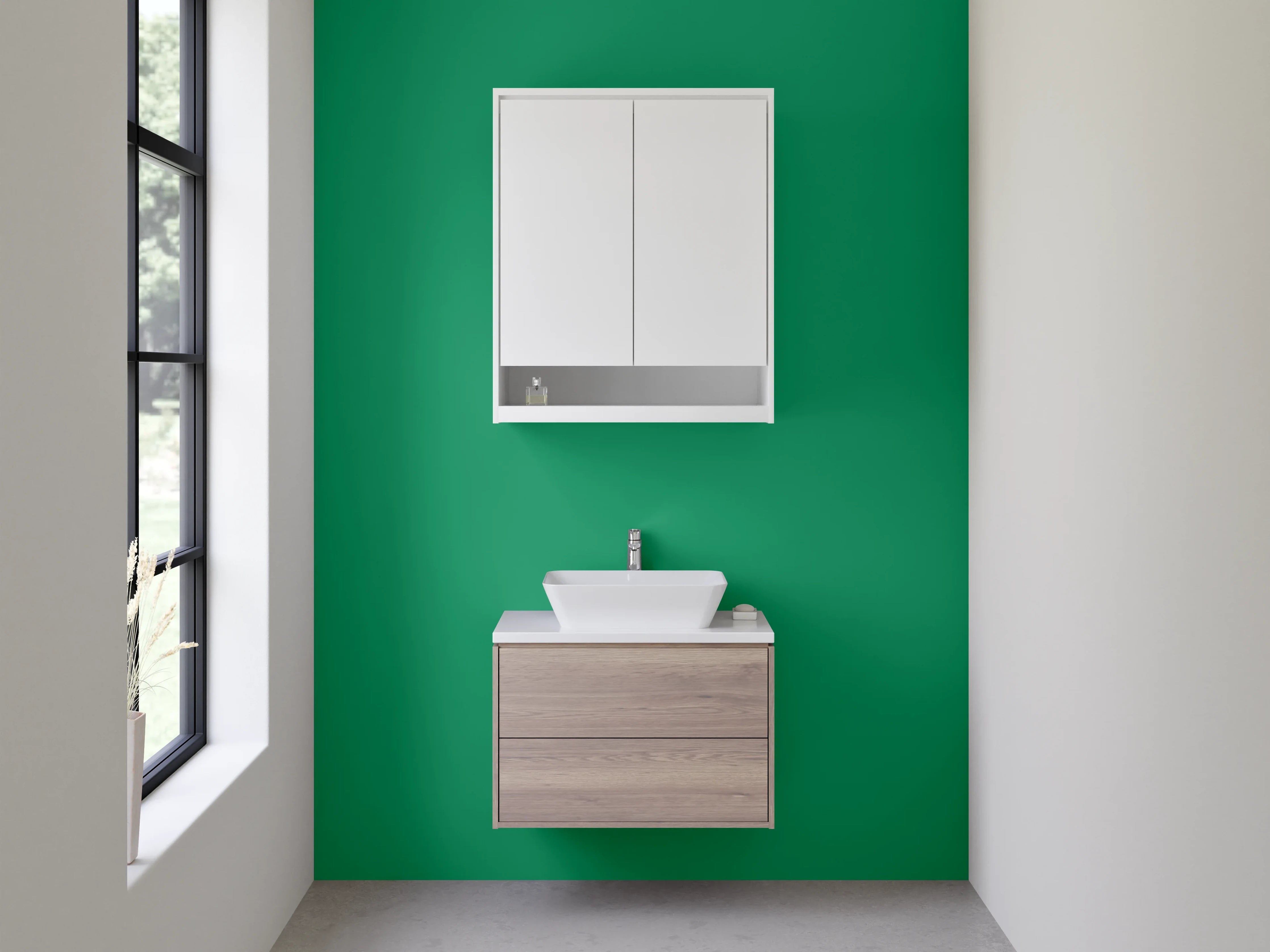 Waschbecken-Rückwand - Grauschleier auf weißem Signalgrün