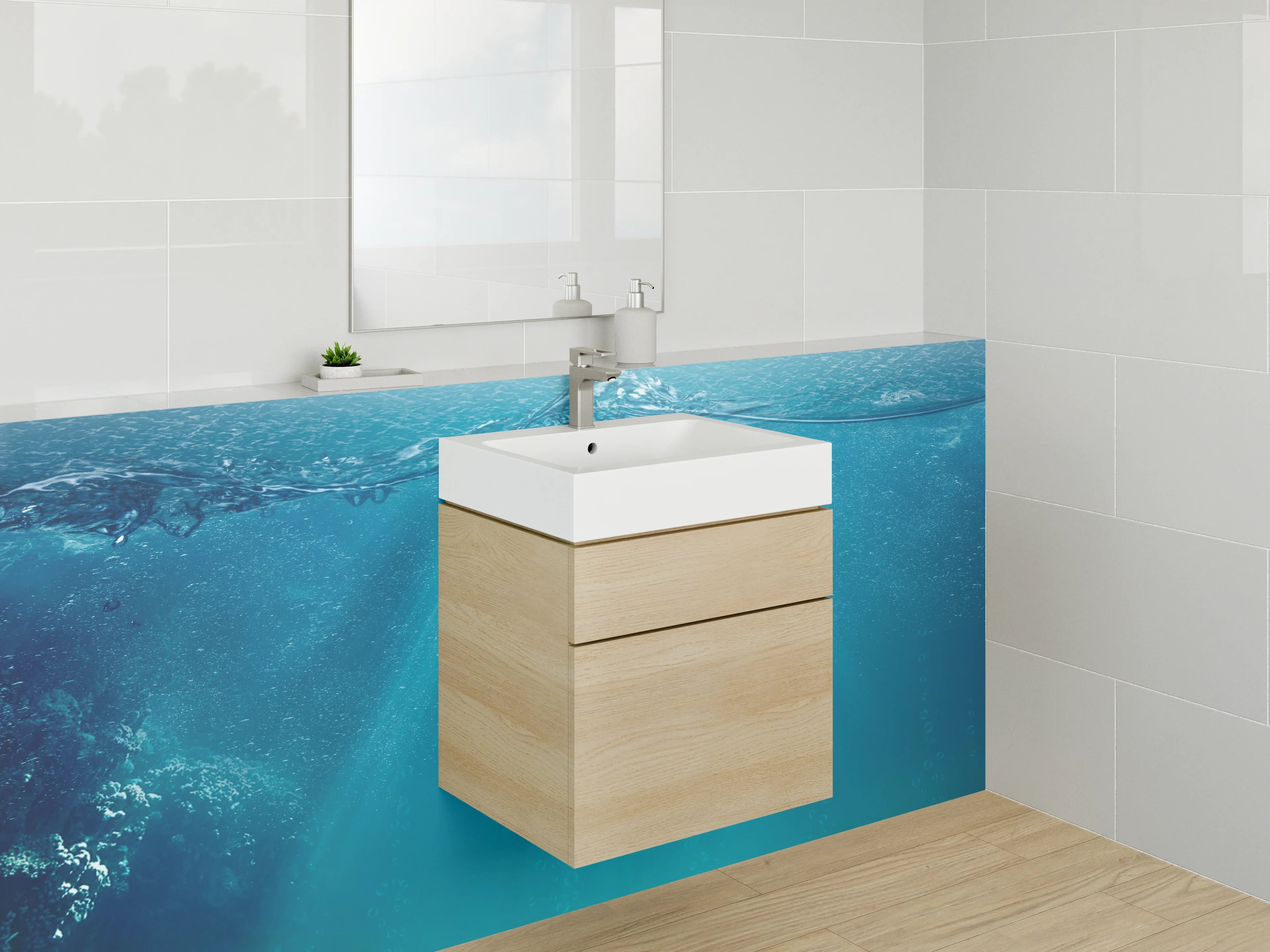 Waschbecken-Rückwand - Grauwe Sonnenstrahlen unter Wasser