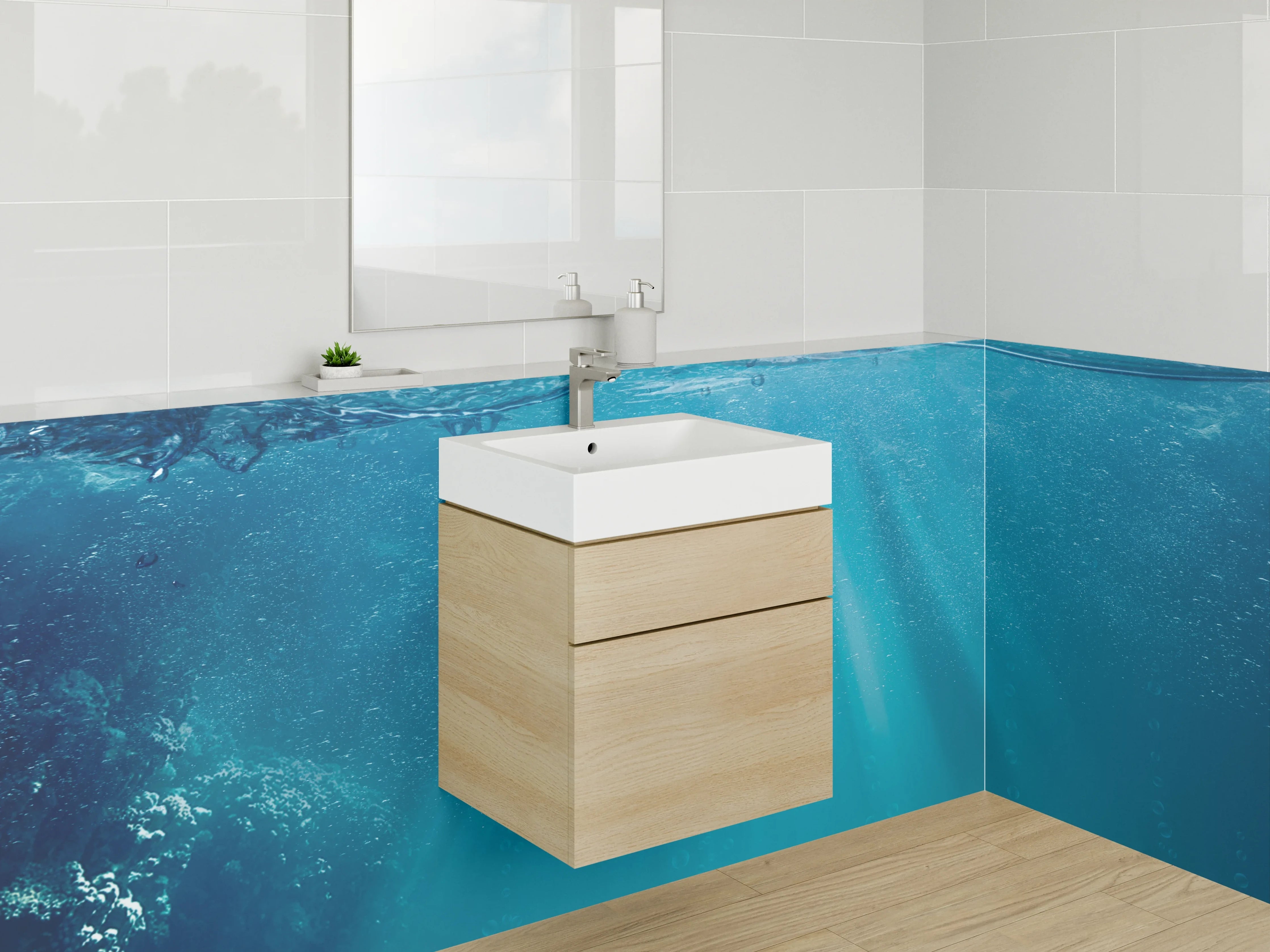 Waschbecken-Rückwand - Grauwe Sonnenstrahlen unter Wasser