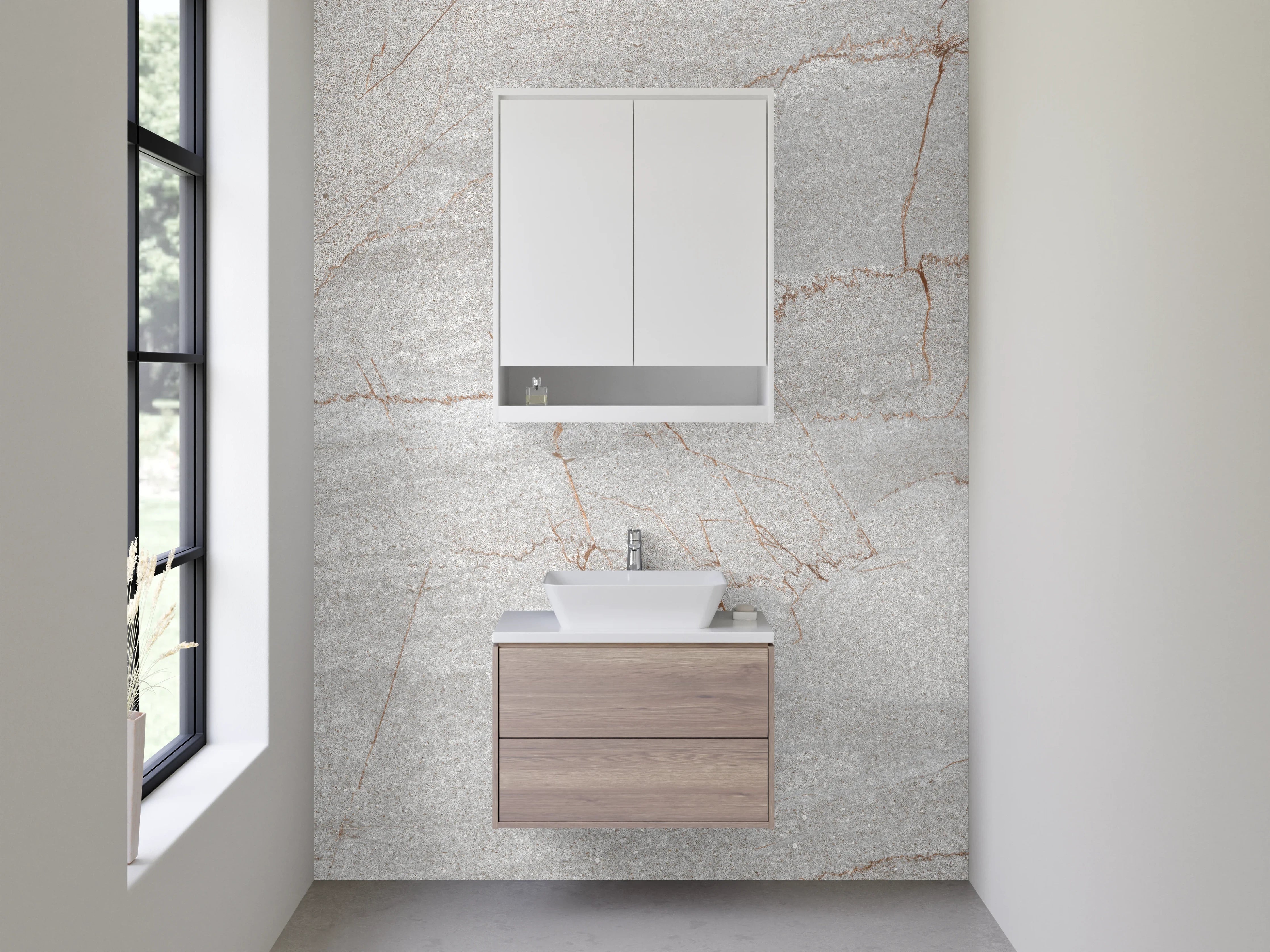 Waschbecken-Rückwand - Grauweiße Marmorschattierungen