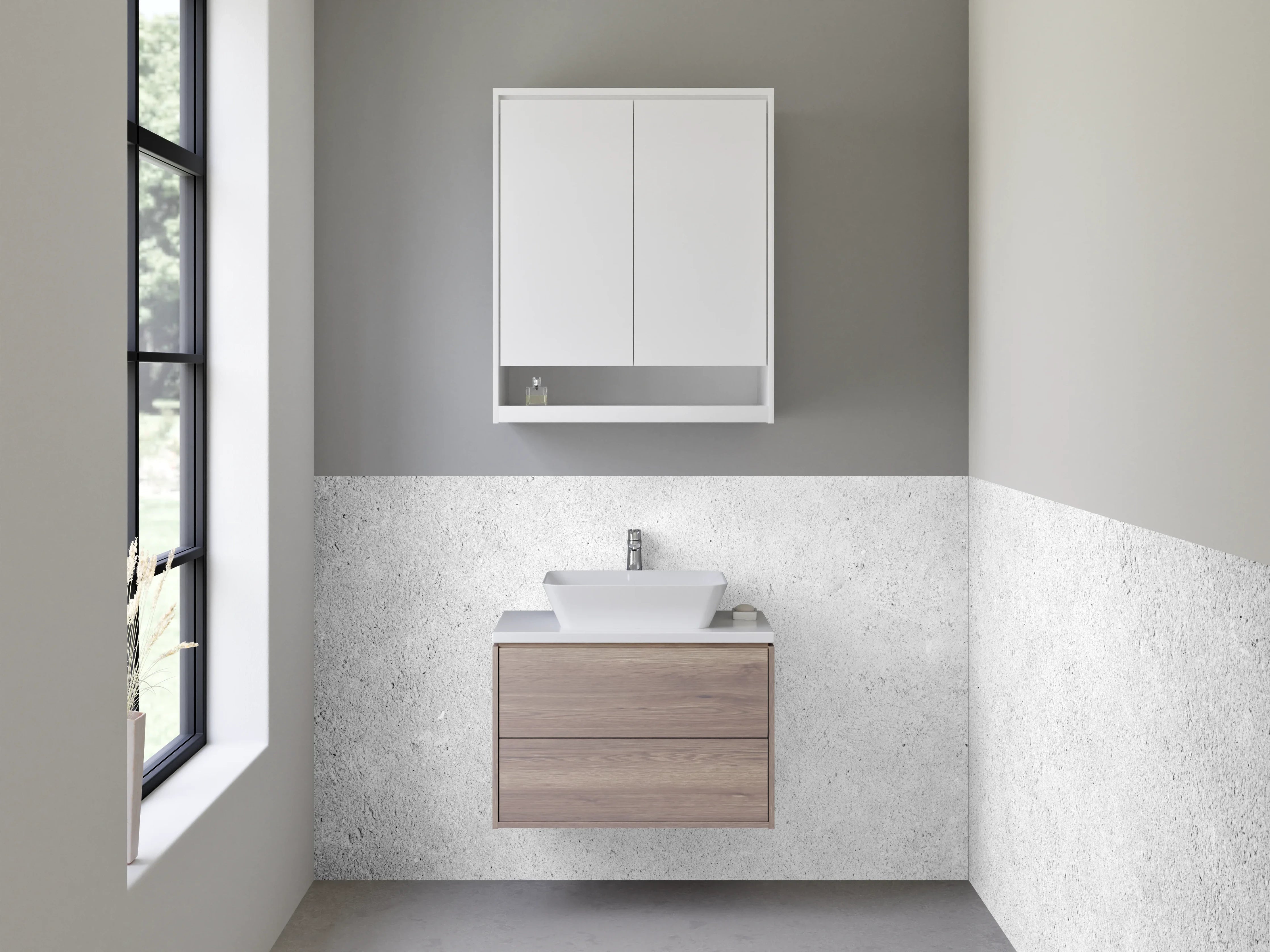 Waschbecken-Rückwand - Grauweißer Beton-Look mit Struktur