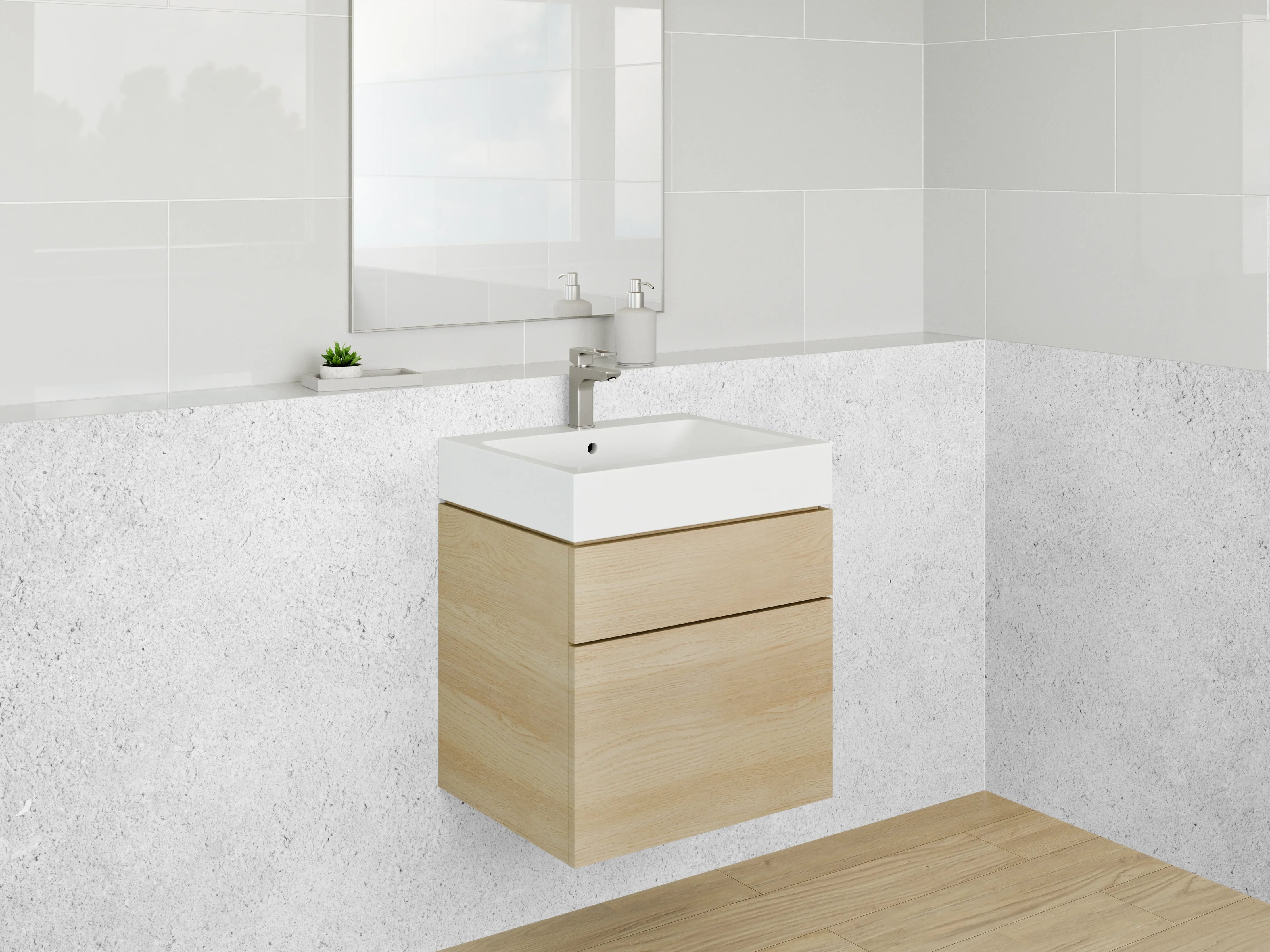 Waschbecken-Rückwand - Grauweißer Beton-Look mit Struktur