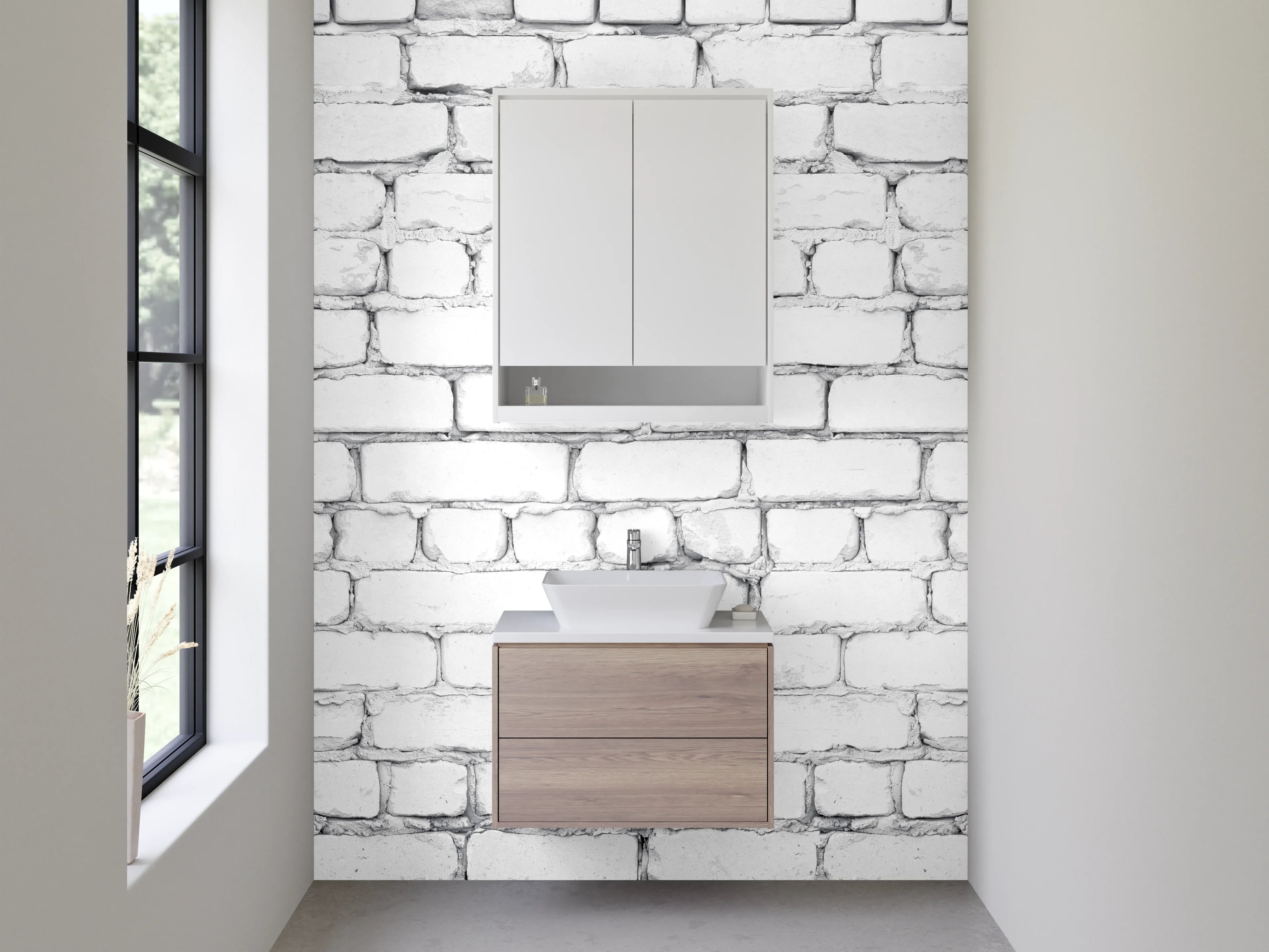 Waschbecken-Rückwand - Grauweißer Klinker-Look Wanddekor