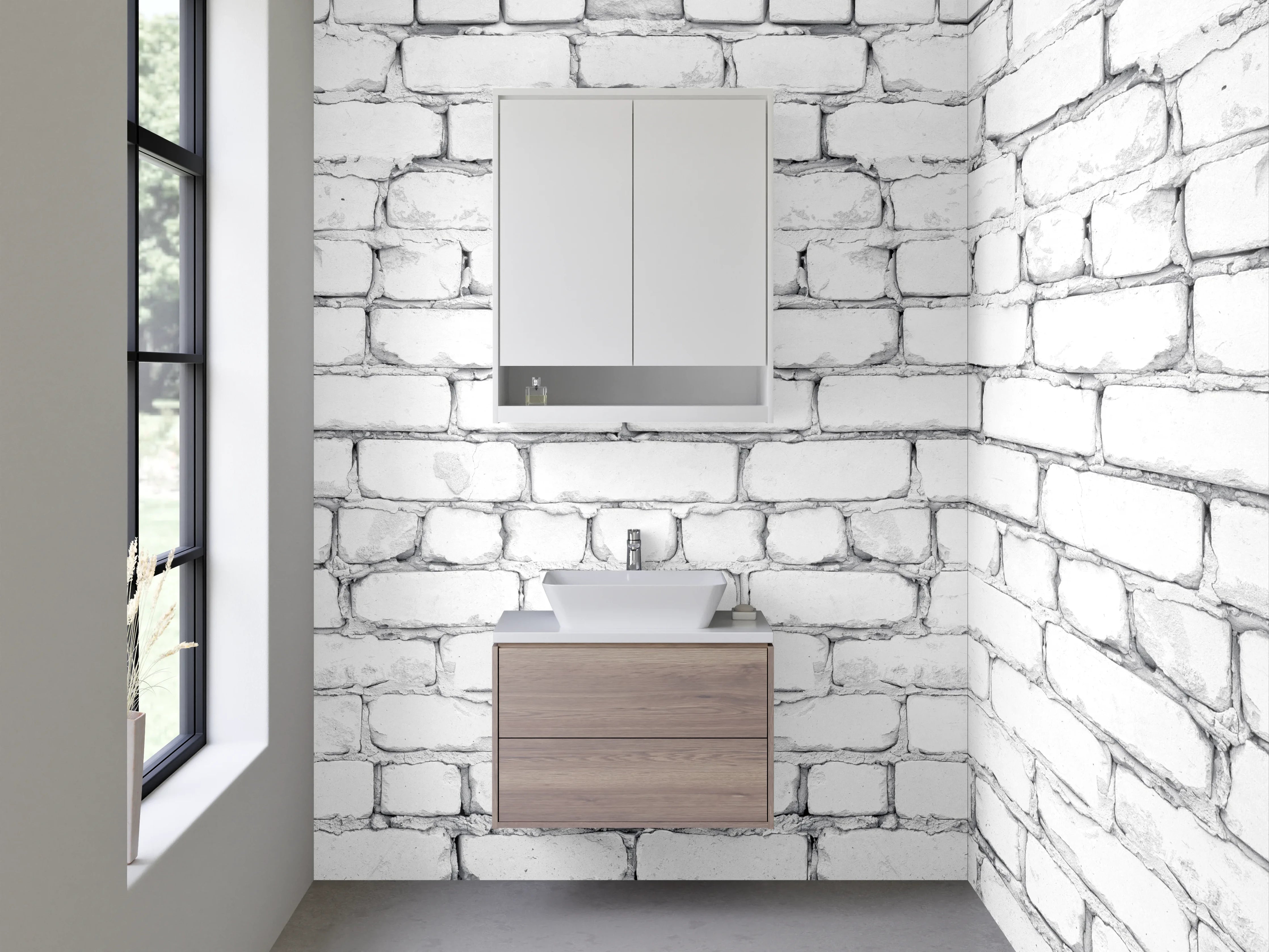 Waschbecken-Rückwand - Grauweißer Klinker-Look Wanddekor