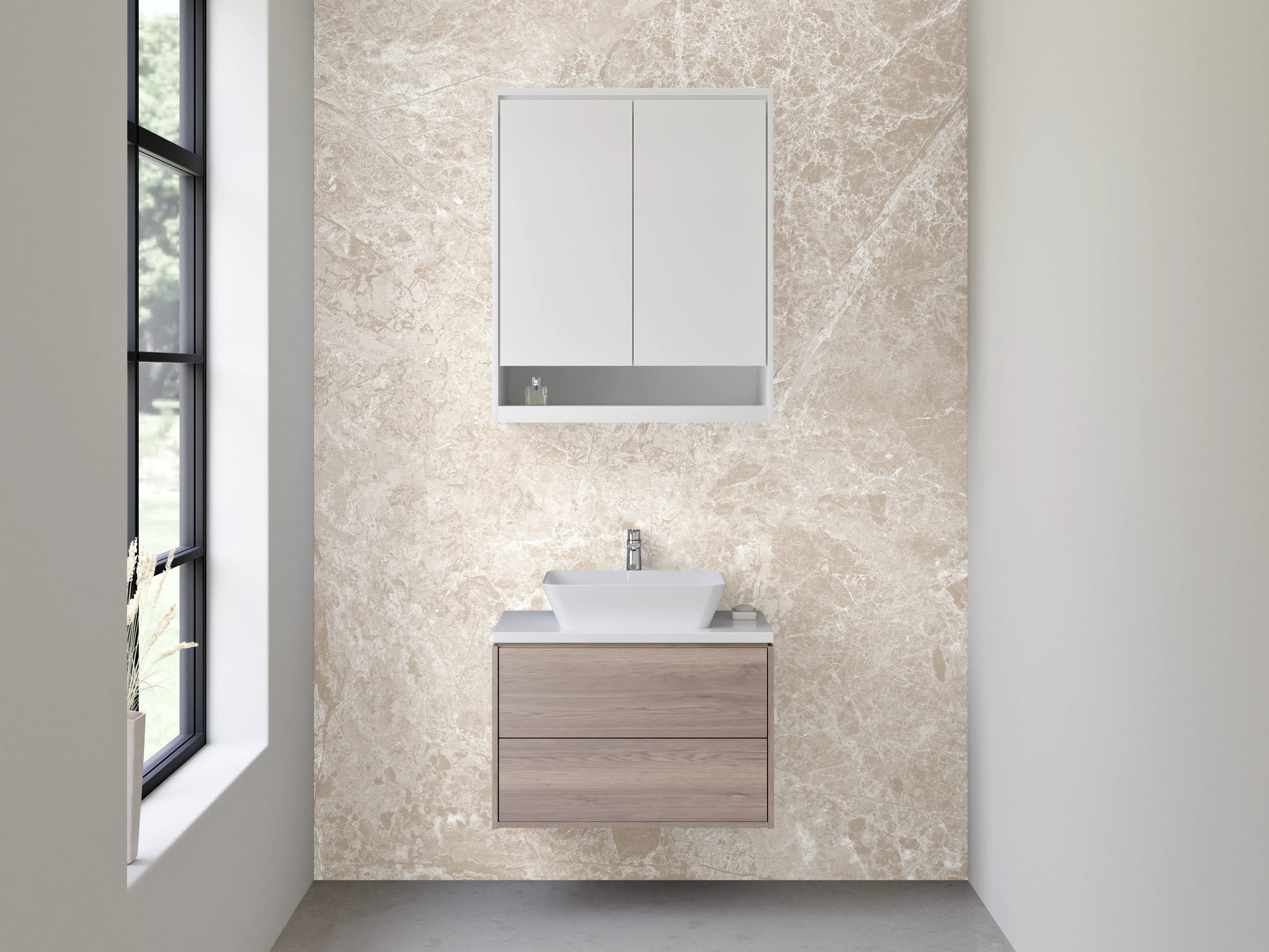 Waschbecken-Rückwand - Grauweißer Marmor-Look für Waschrückwand