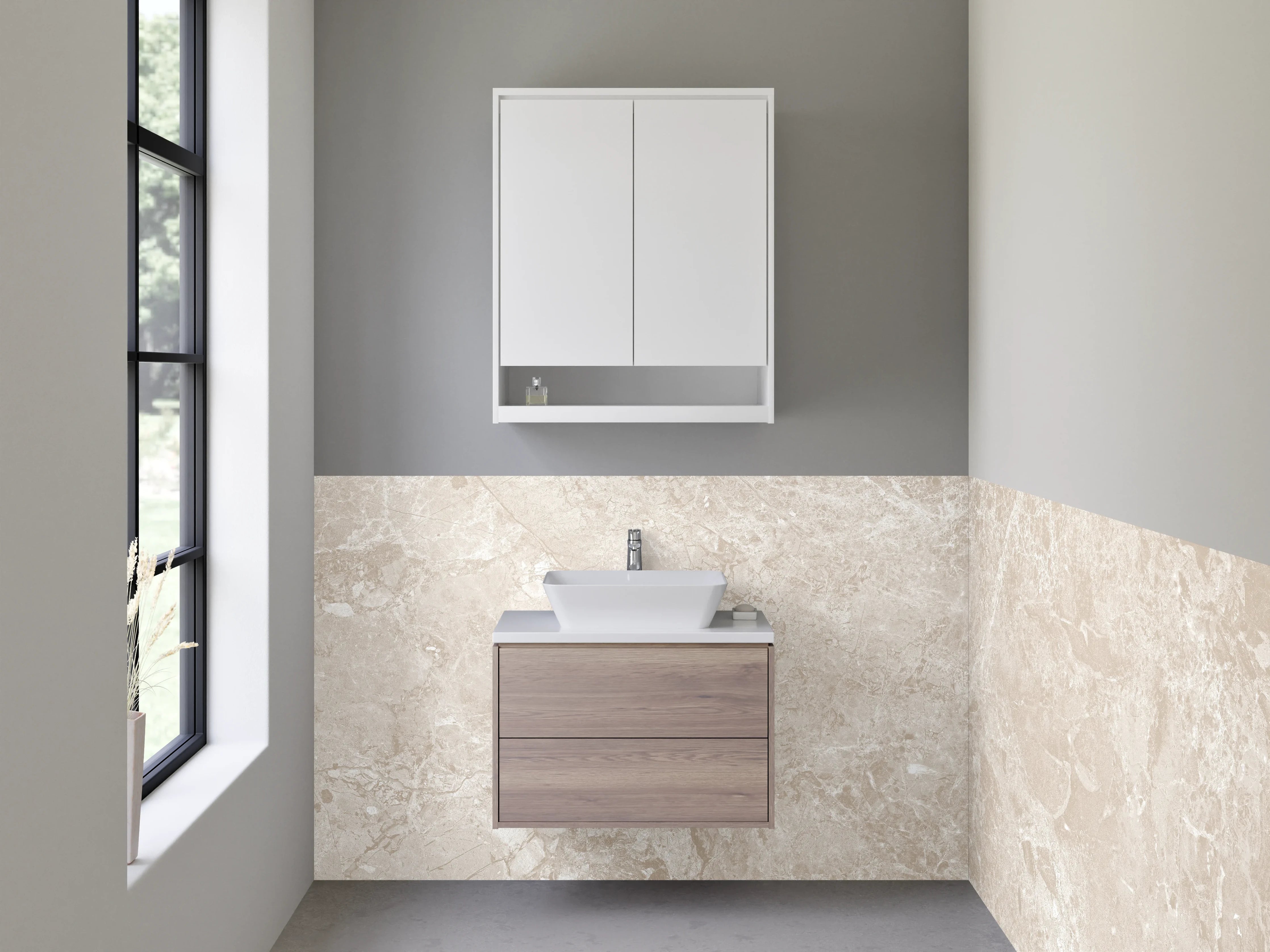 Waschbecken-Rückwand - Grauweißer Marmor-Look für Waschrückwand