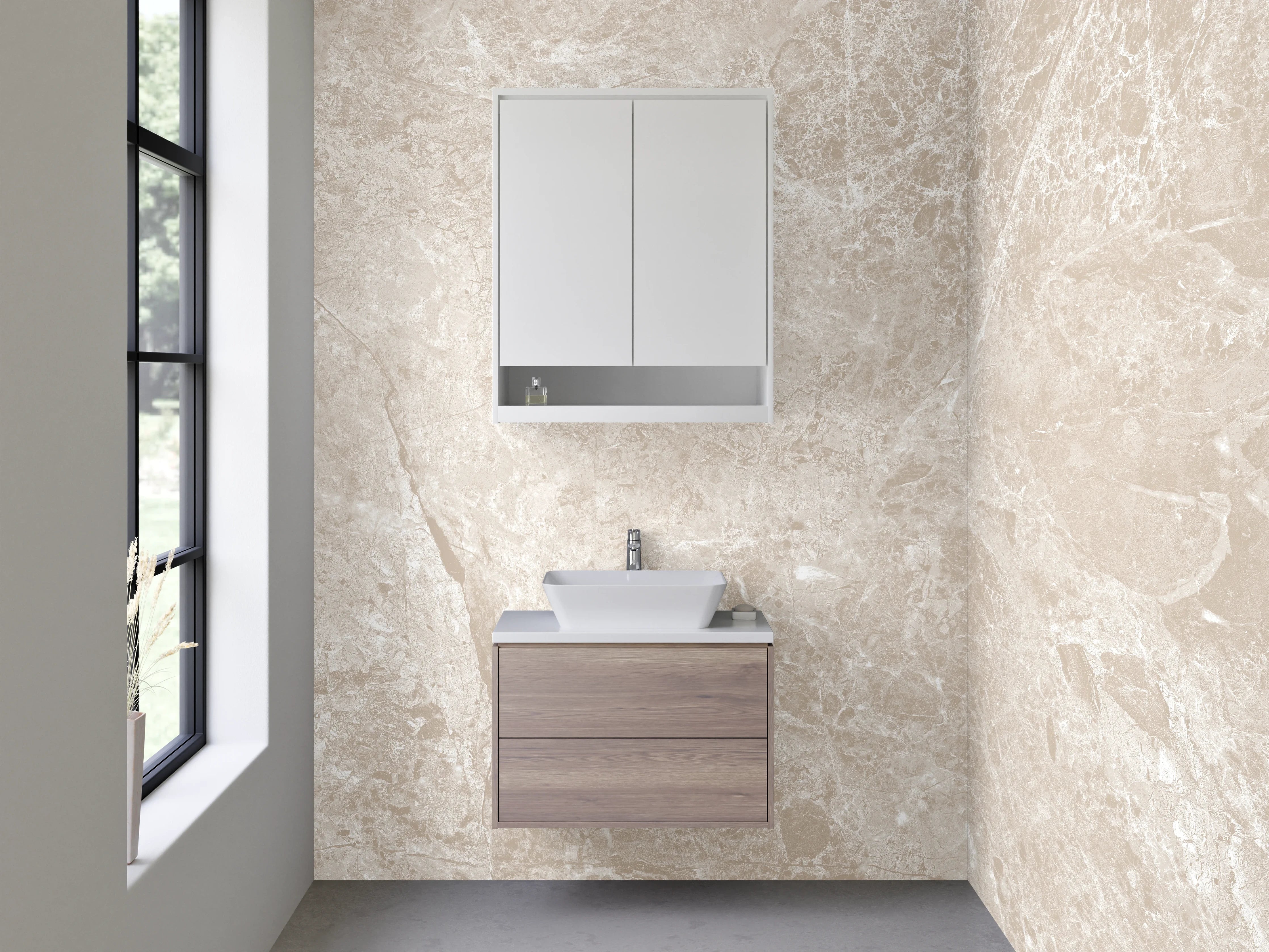 Waschbecken-Rückwand - Grauweißer Marmor-Look für Waschrückwand