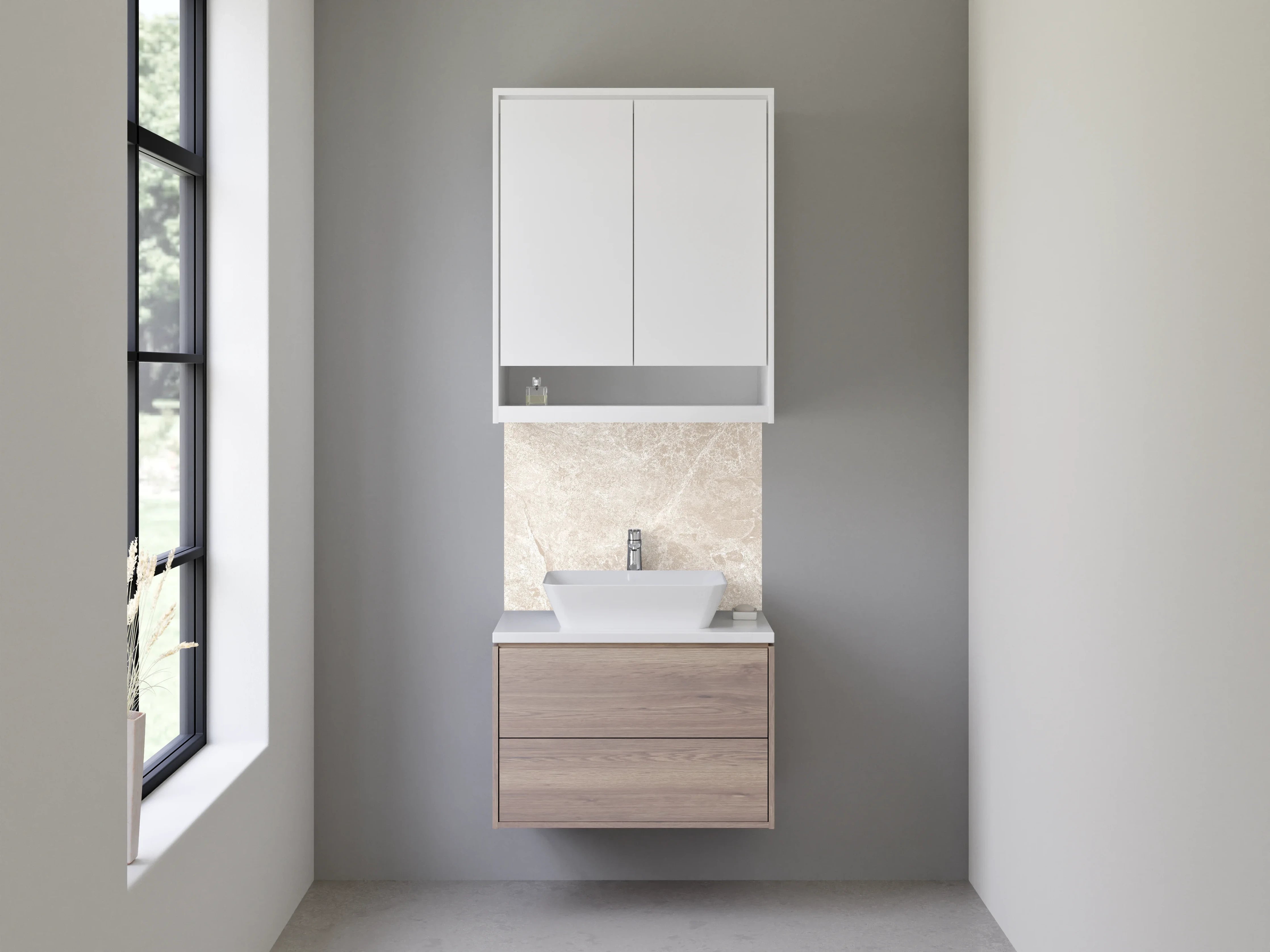 Waschbecken-Rückwand - Grauweißer Marmor-Look für Waschrückwand