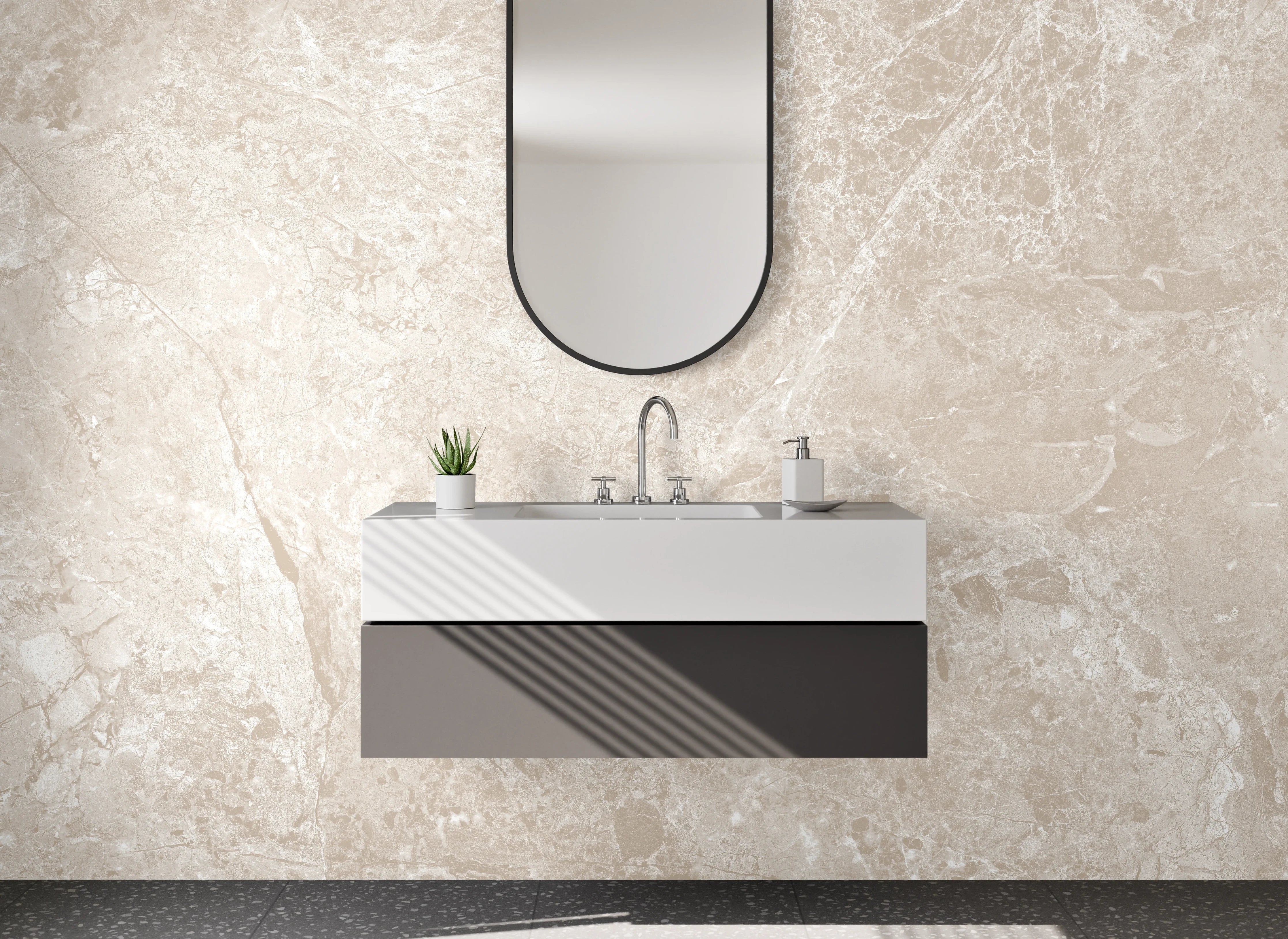 Waschbecken-Rückwand - Grauweißer Marmor-Look für Waschrückwand