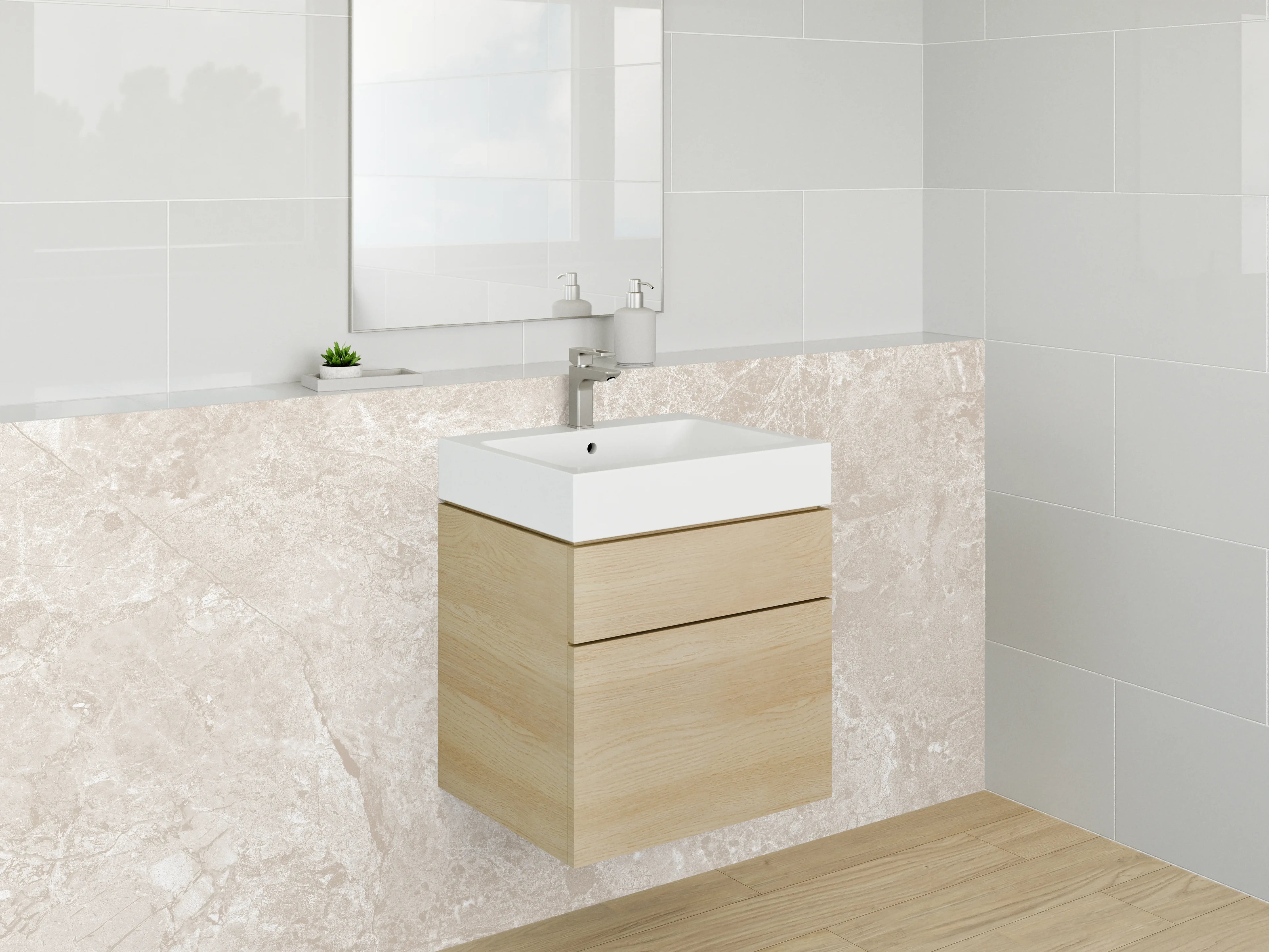 Waschbecken-Rückwand - Grauweißer Marmor-Look für Waschrückwand