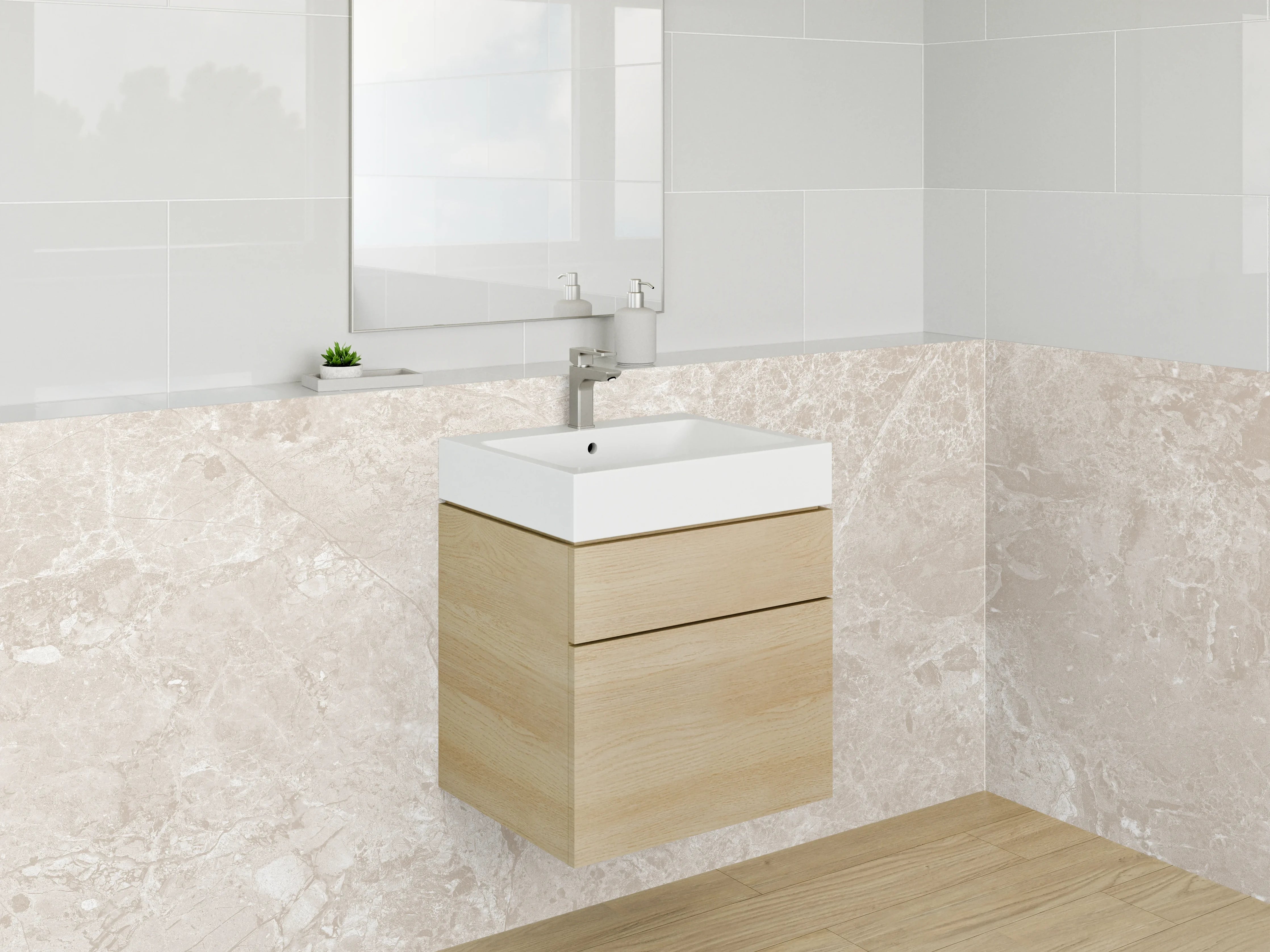 Waschbecken-Rückwand - Grauweißer Marmor-Look für Waschrückwand