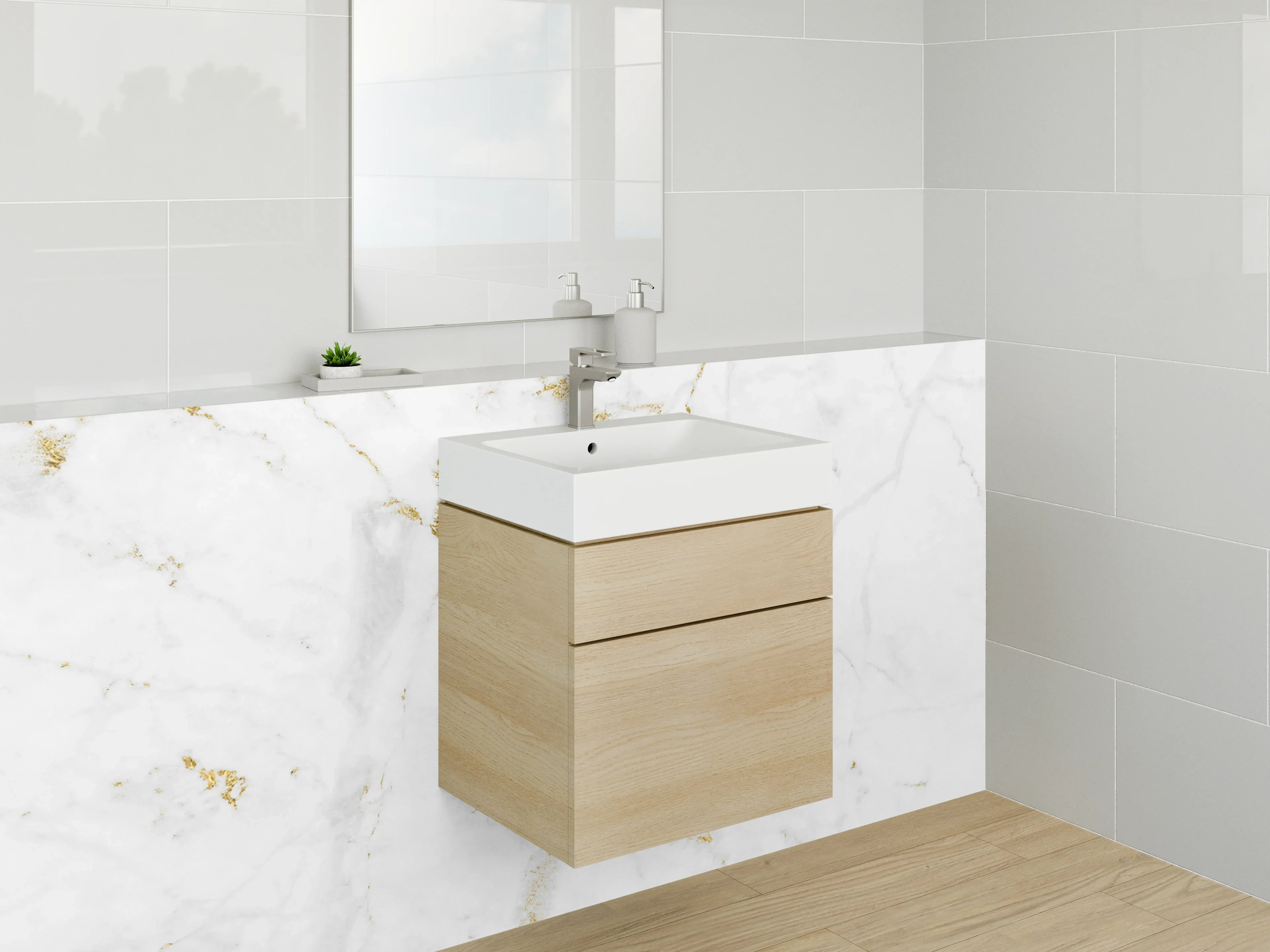 Waschbecken-Rückwand - Grauweißer Marmor mit Goldglanz