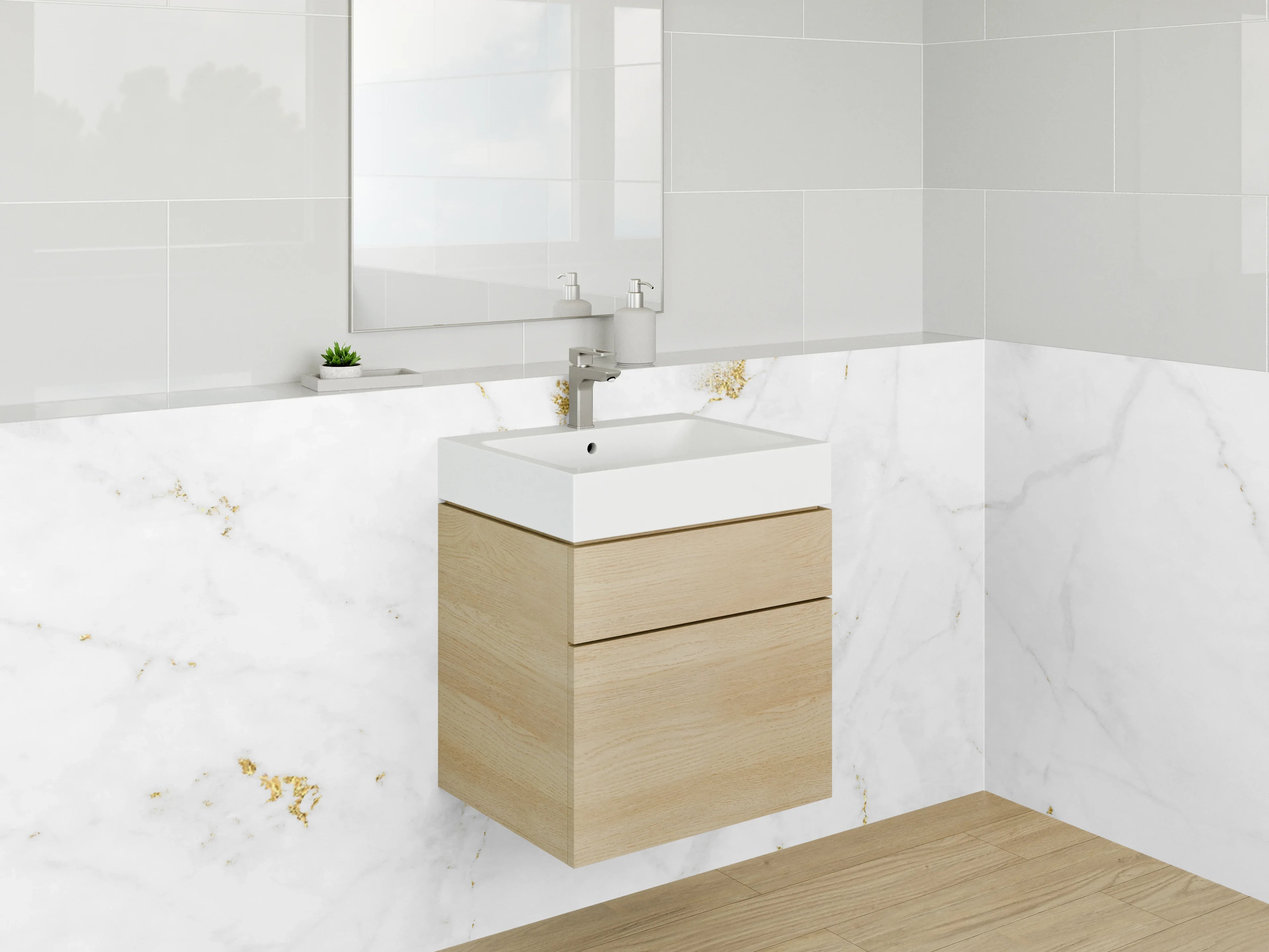 Waschbecken-Rückwand - Grauweißer Marmor mit Goldglanz