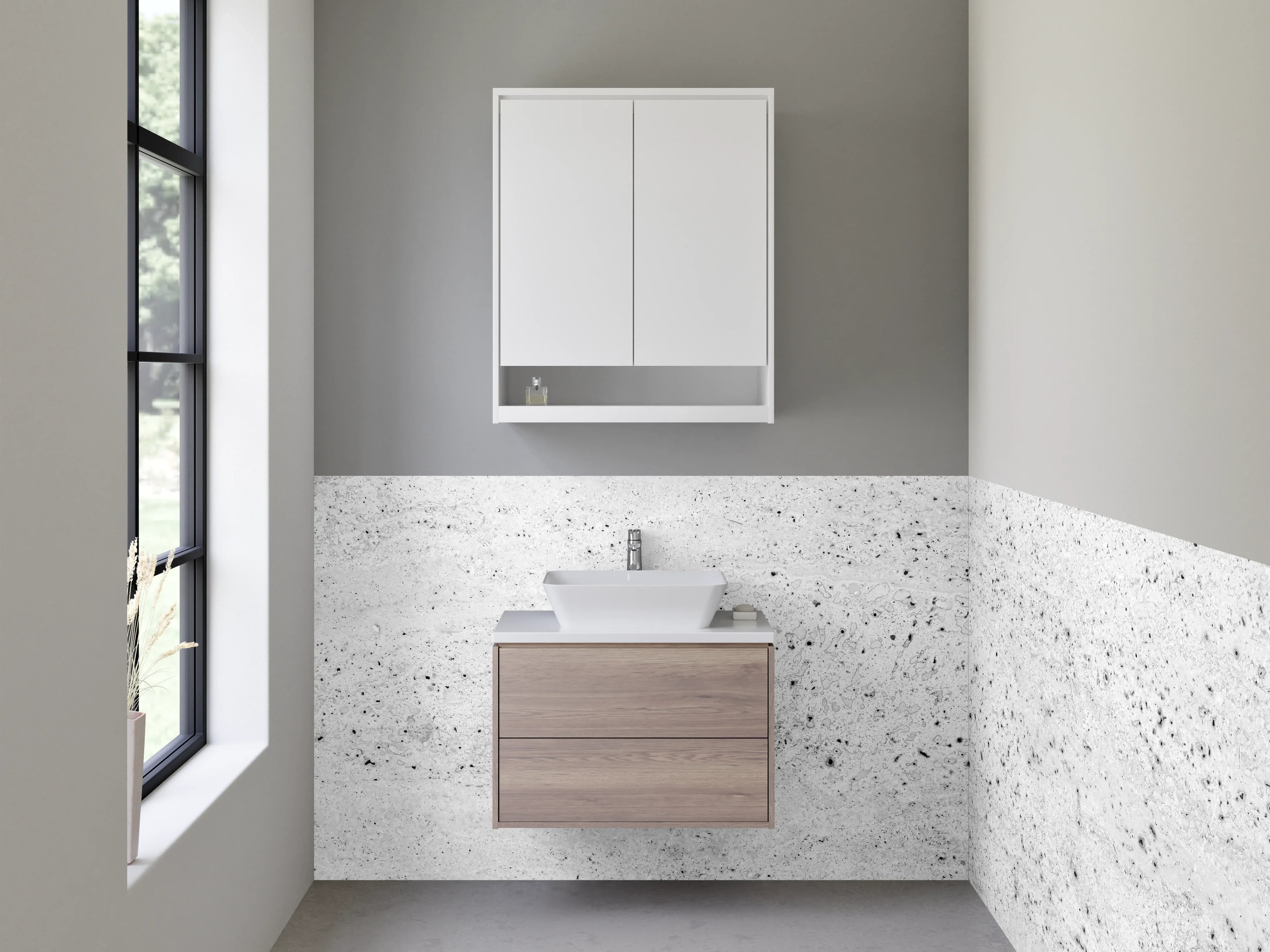 Waschbecken-Rückwand - Grauweißer Minimalismus in Betonlook