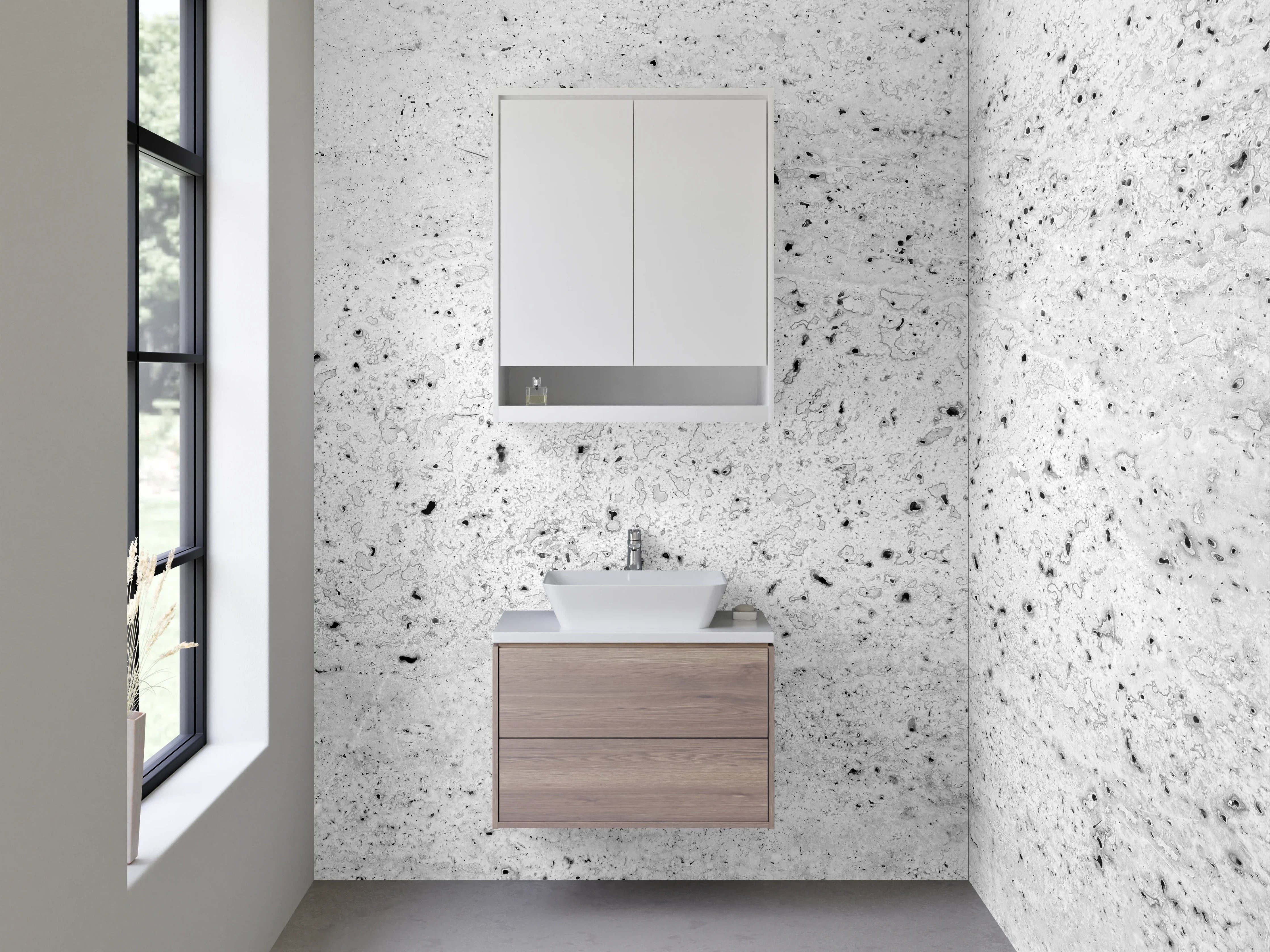 Waschbecken-Rückwand - Grauweißer Minimalismus in Betonlook