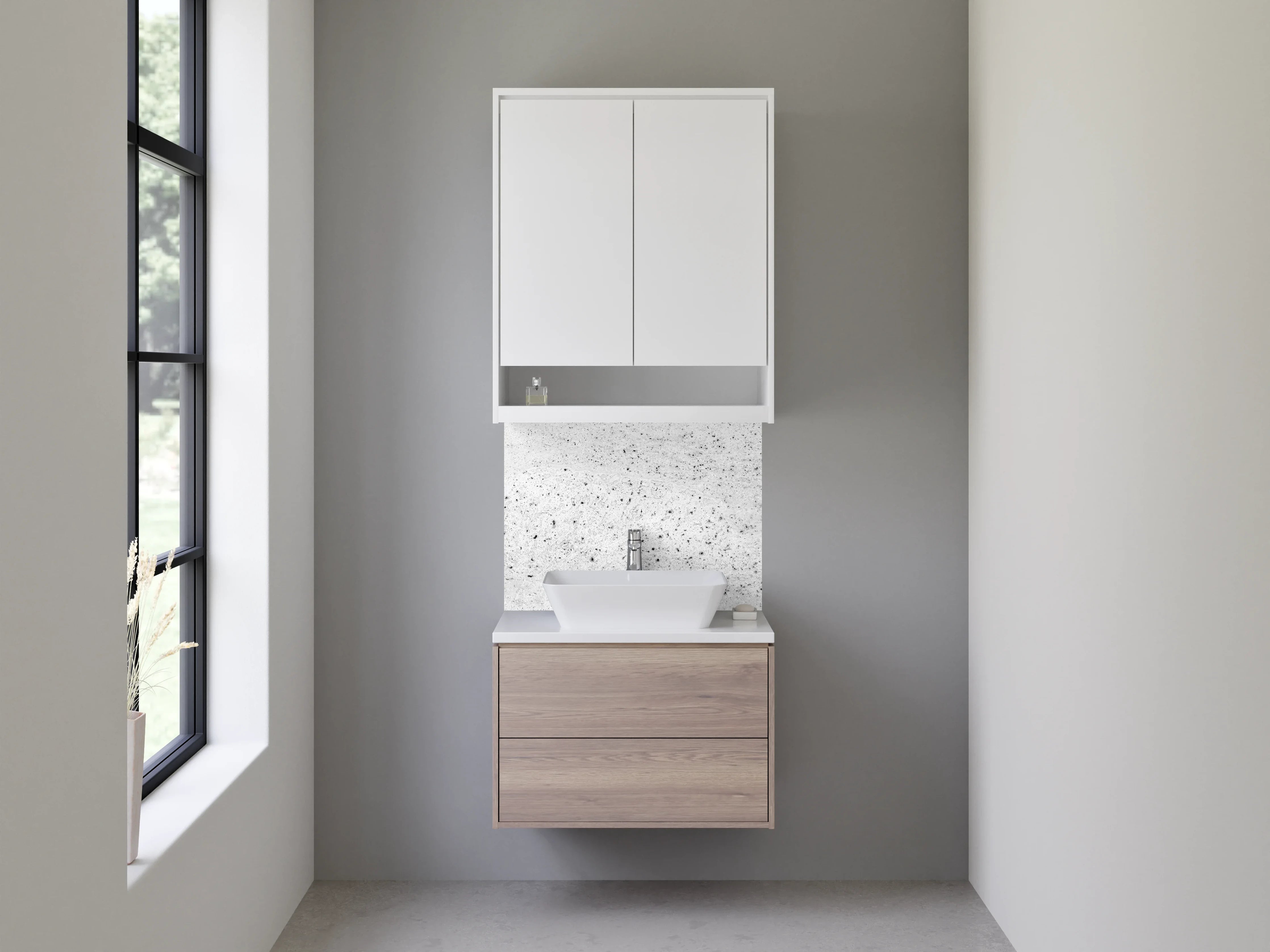 Waschbecken-Rückwand - Grauweißer Minimalismus in Betonlook