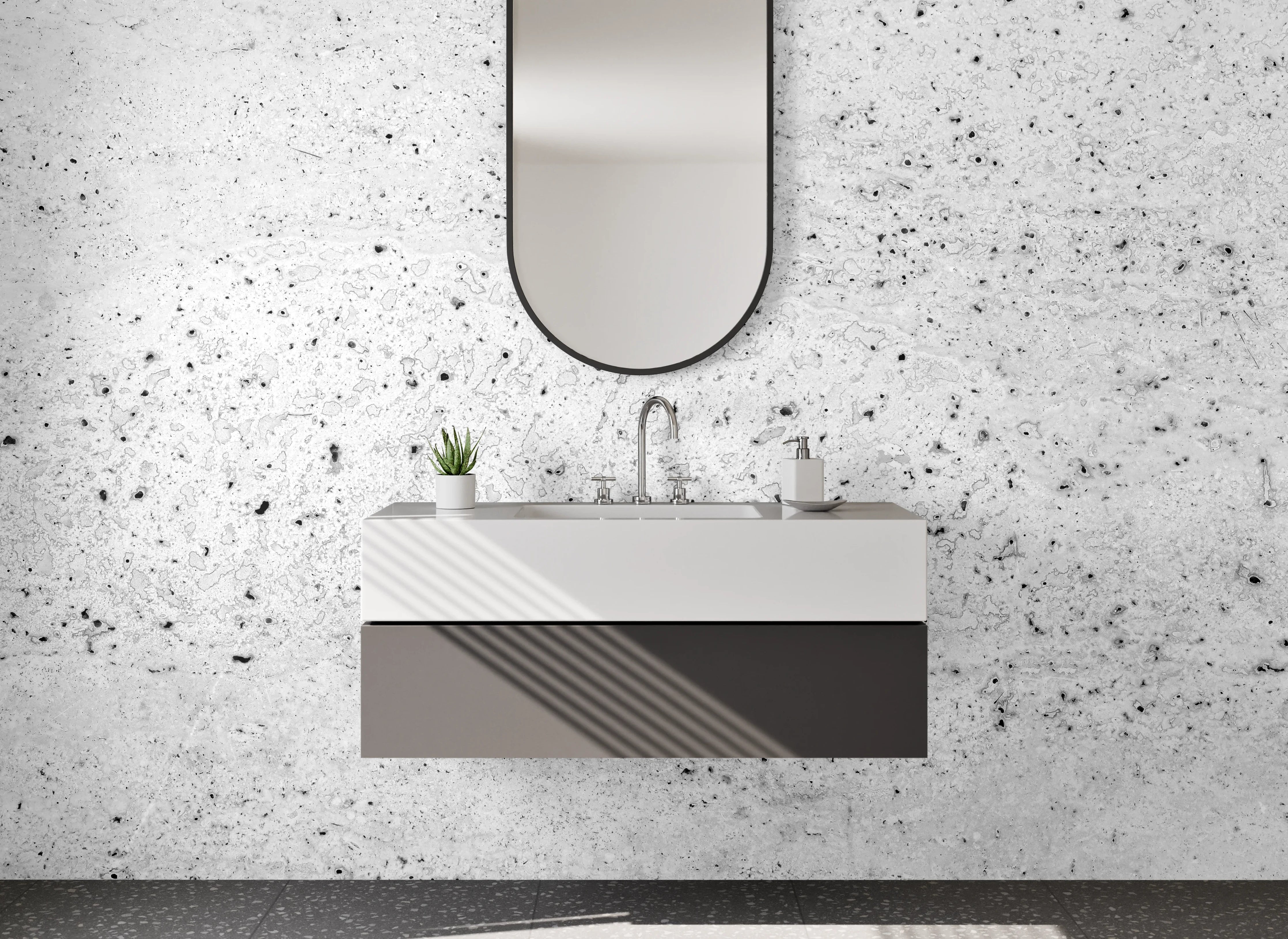 Waschbecken-Rückwand - Grauweißer Minimalismus in Betonlook