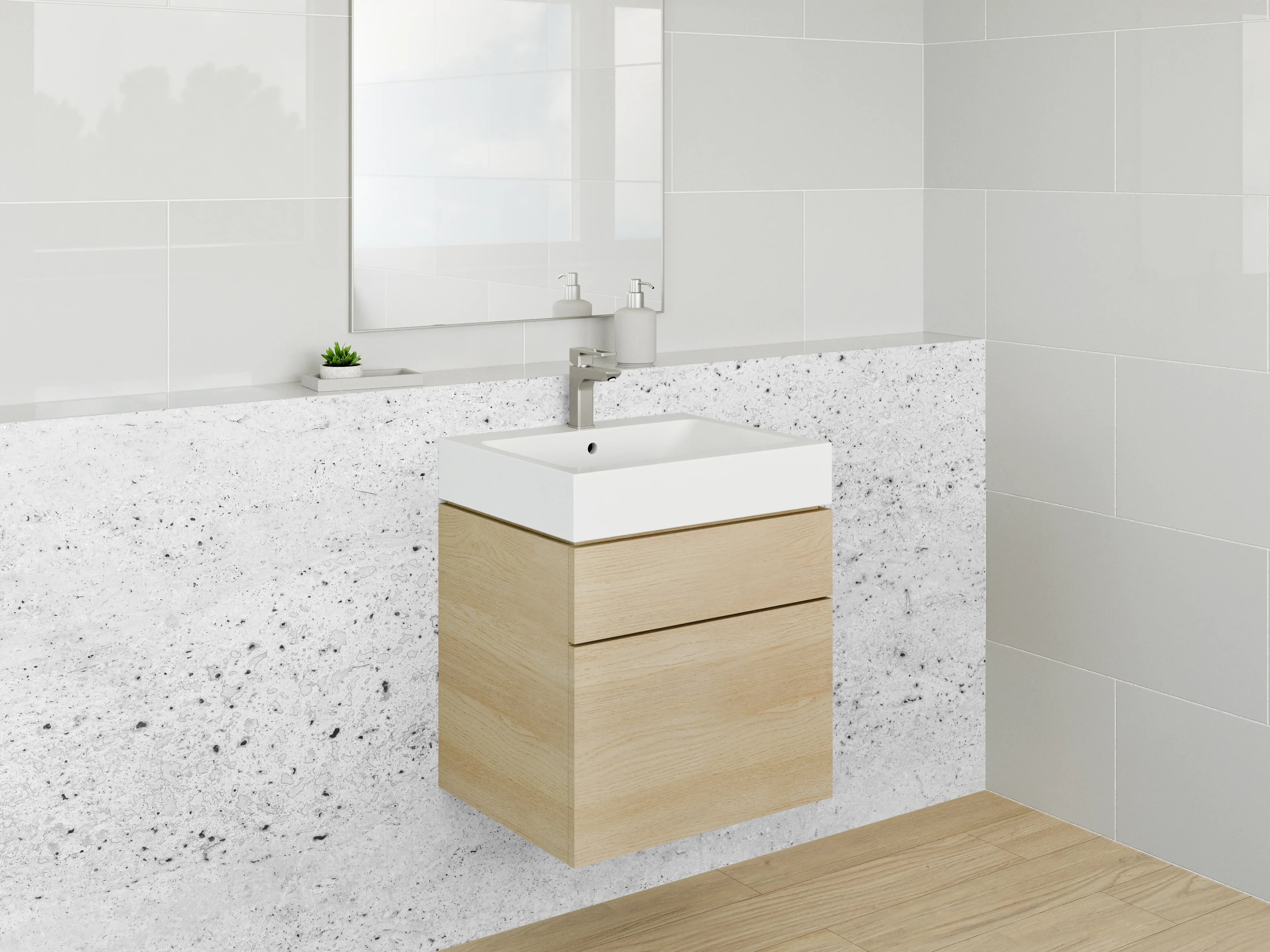 Waschbecken-Rückwand - Grauweißer Minimalismus in Betonlook