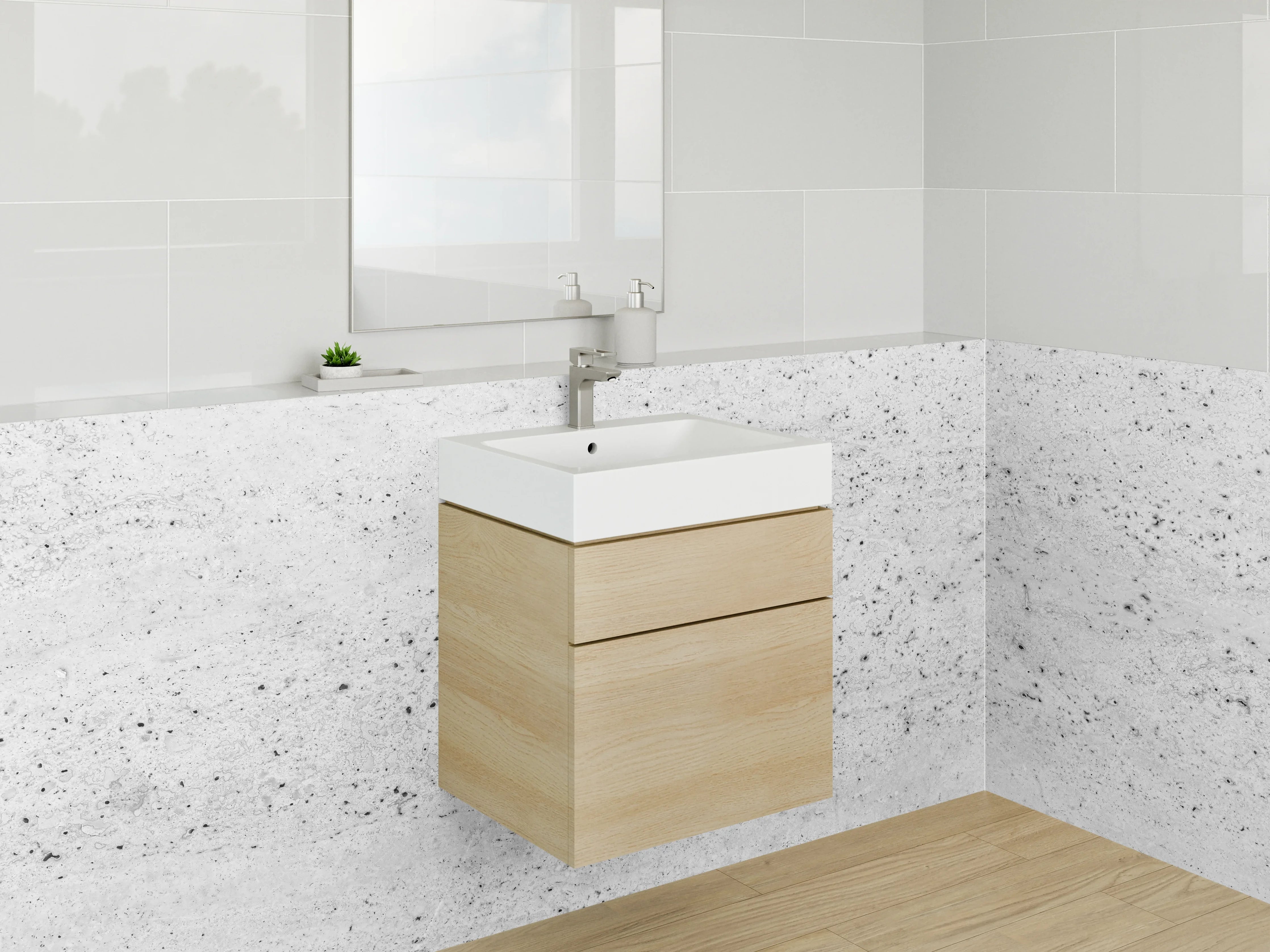 Waschbecken-Rückwand - Grauweißer Minimalismus in Betonlook