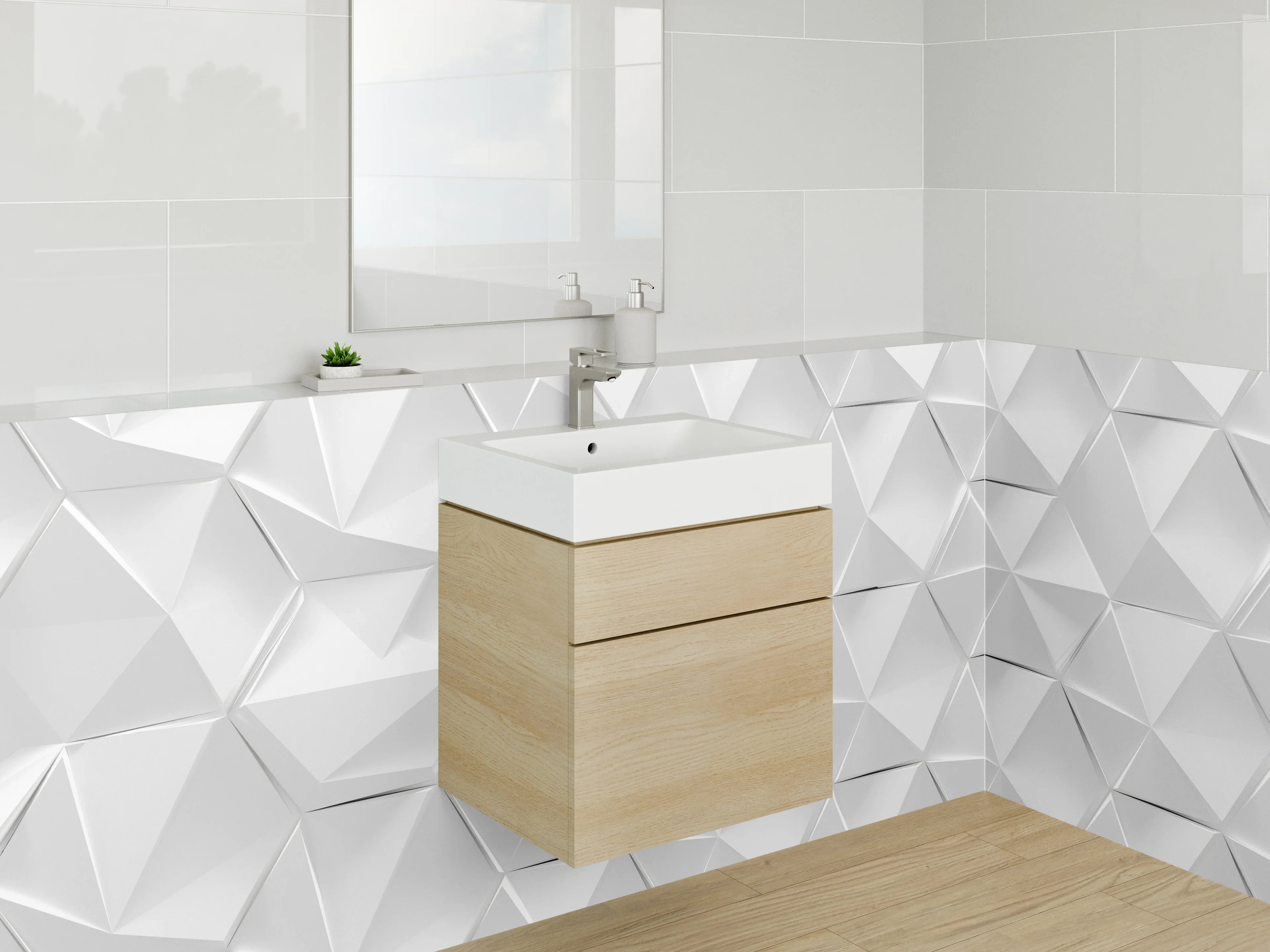 Waschbecken-Rückwand - Grauweißes 3D-Geometrie-Design