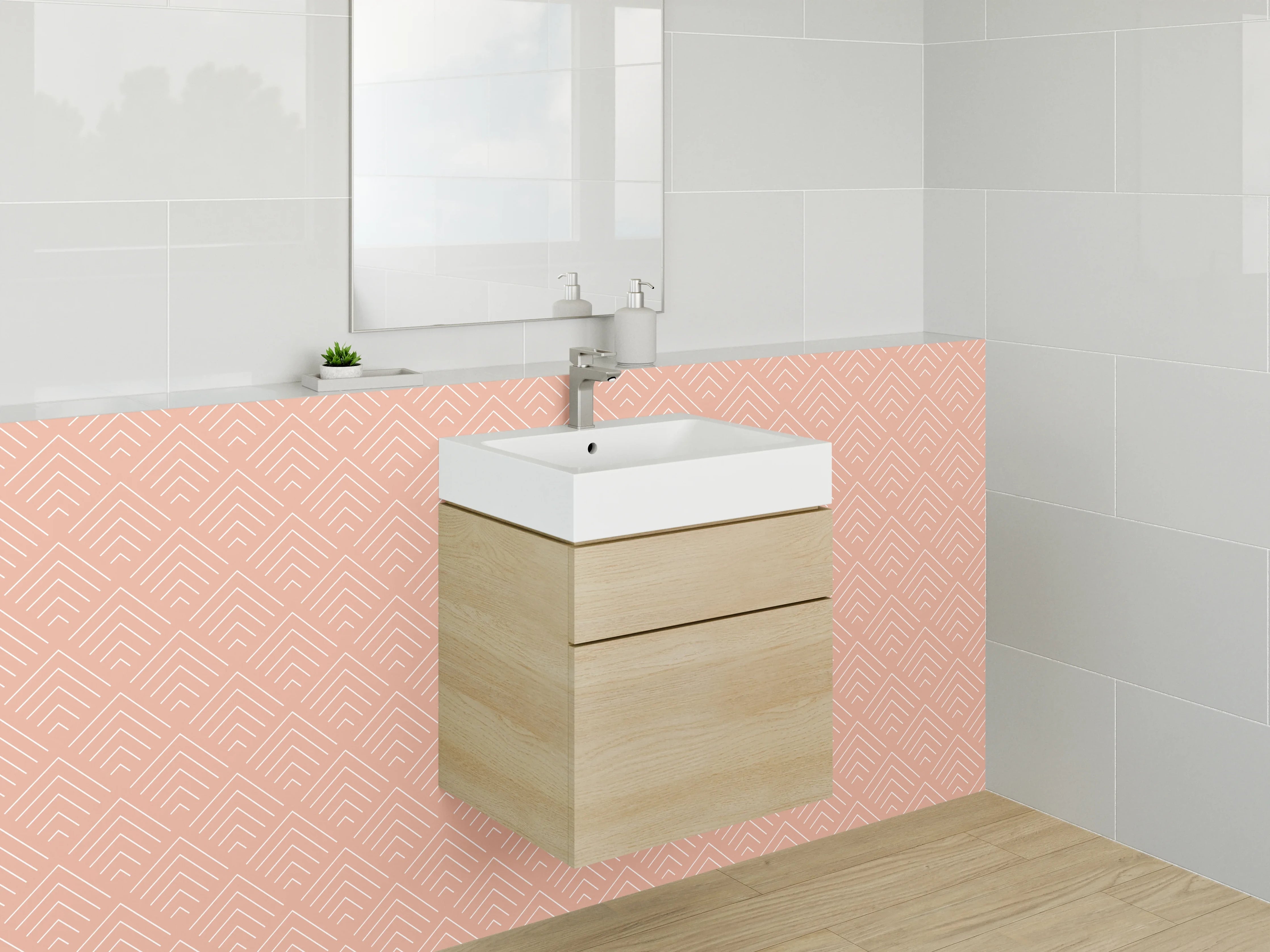 Waschbecken-Rückwand - Grauweißes Art Déco Geometriemuster