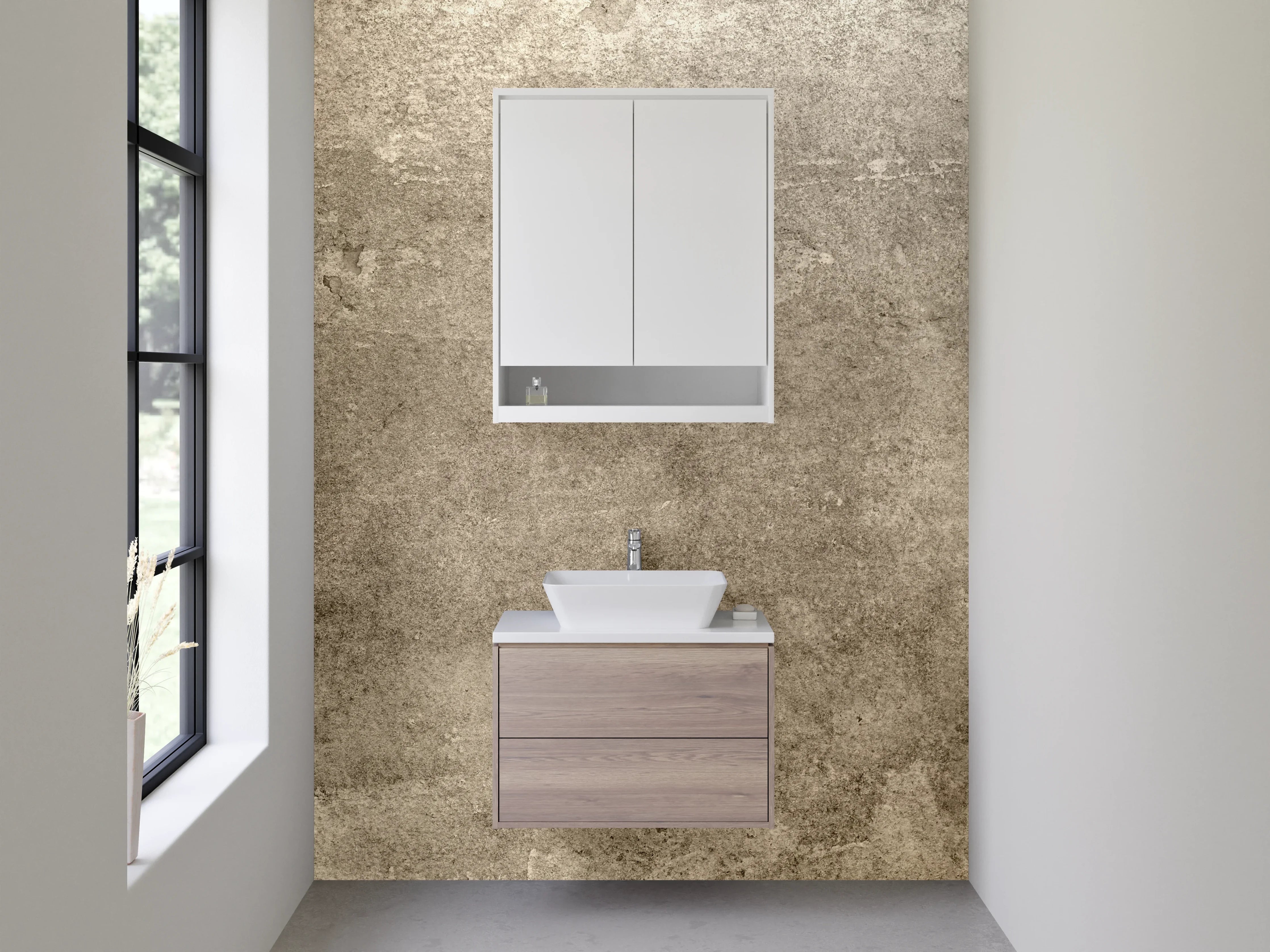 Waschbecken-Rückwand - Grauweißes Betonwand-Design Dekor