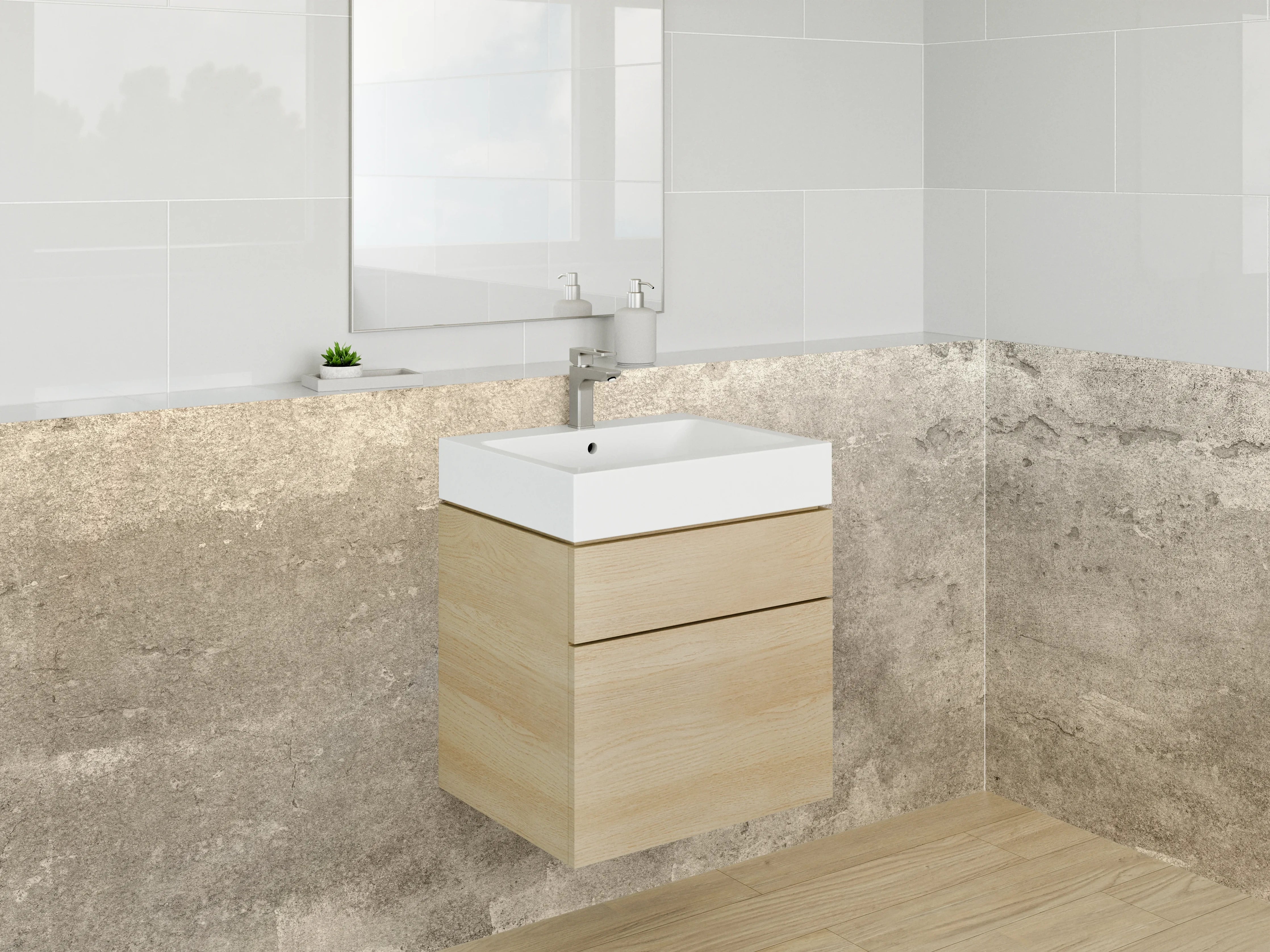Waschbecken-Rückwand - Grauweißes Betonwand-Design Dekor