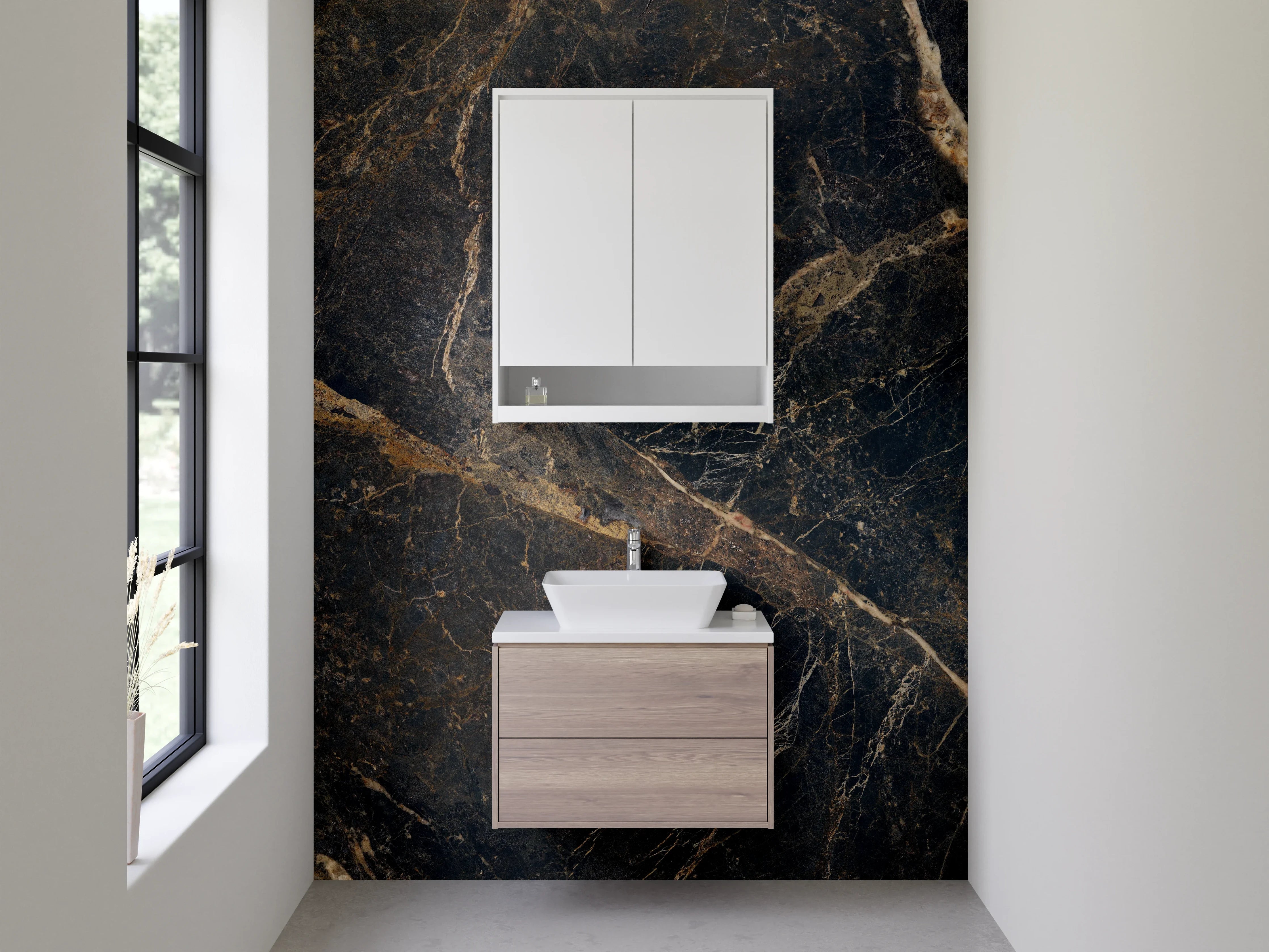 Waschbecken-Rückwand - Grauweißes Marmorflair