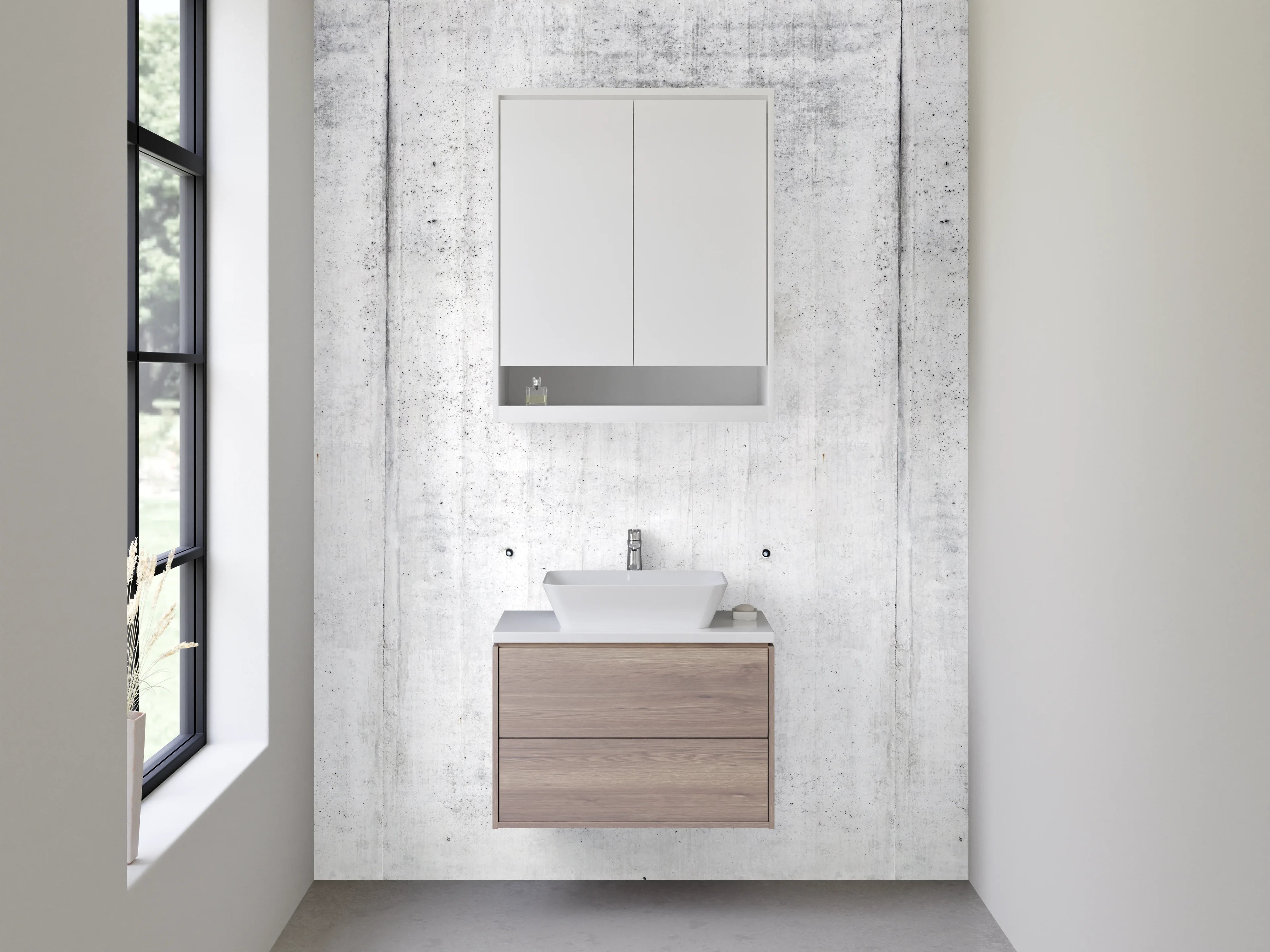 Waschbecken-Rückwand - Grauweißes Minimal Design in Betonoptik