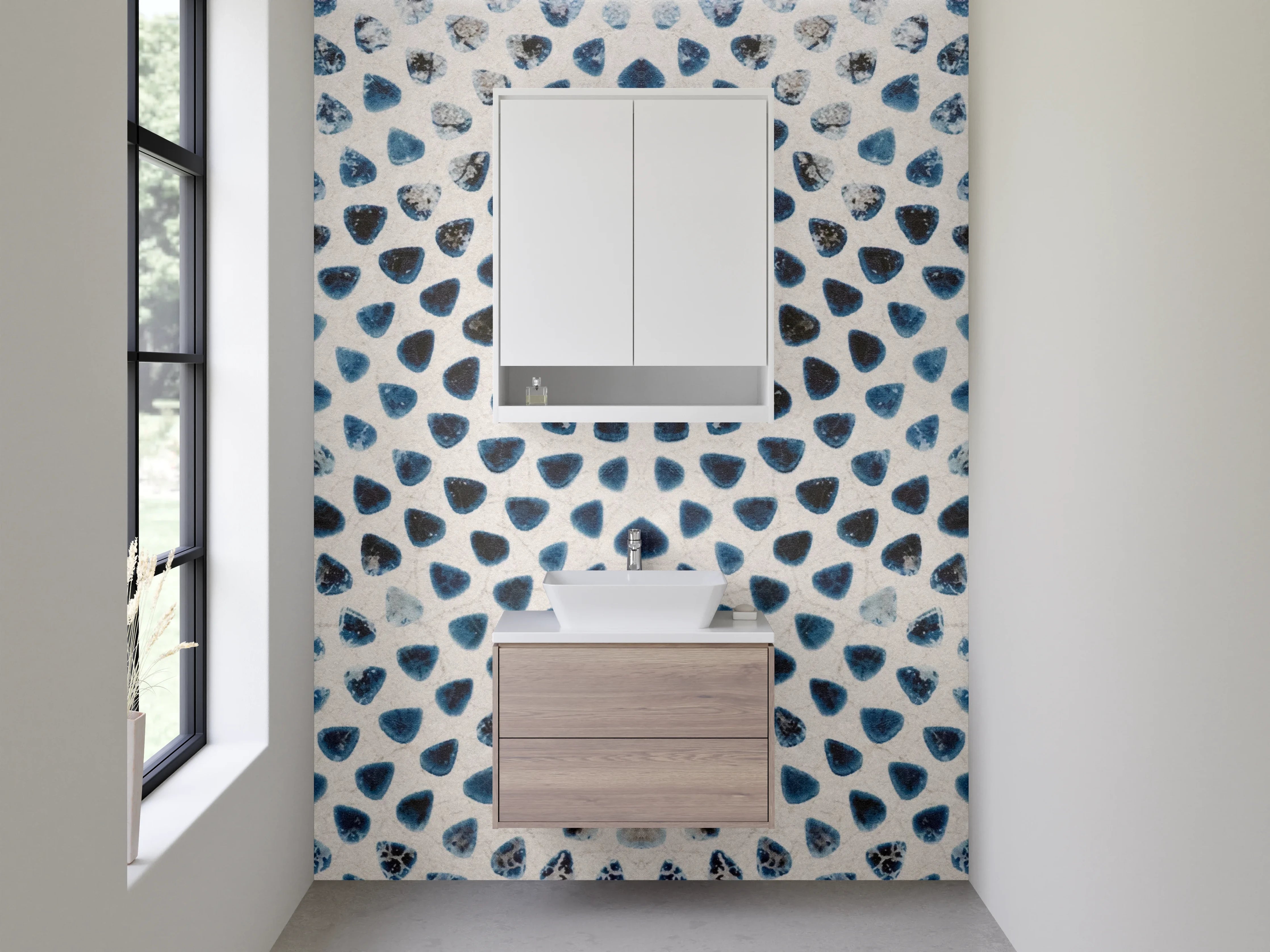 Waschbecken-Rückwand - Grauweißes Mosaikfliesen-Dekor