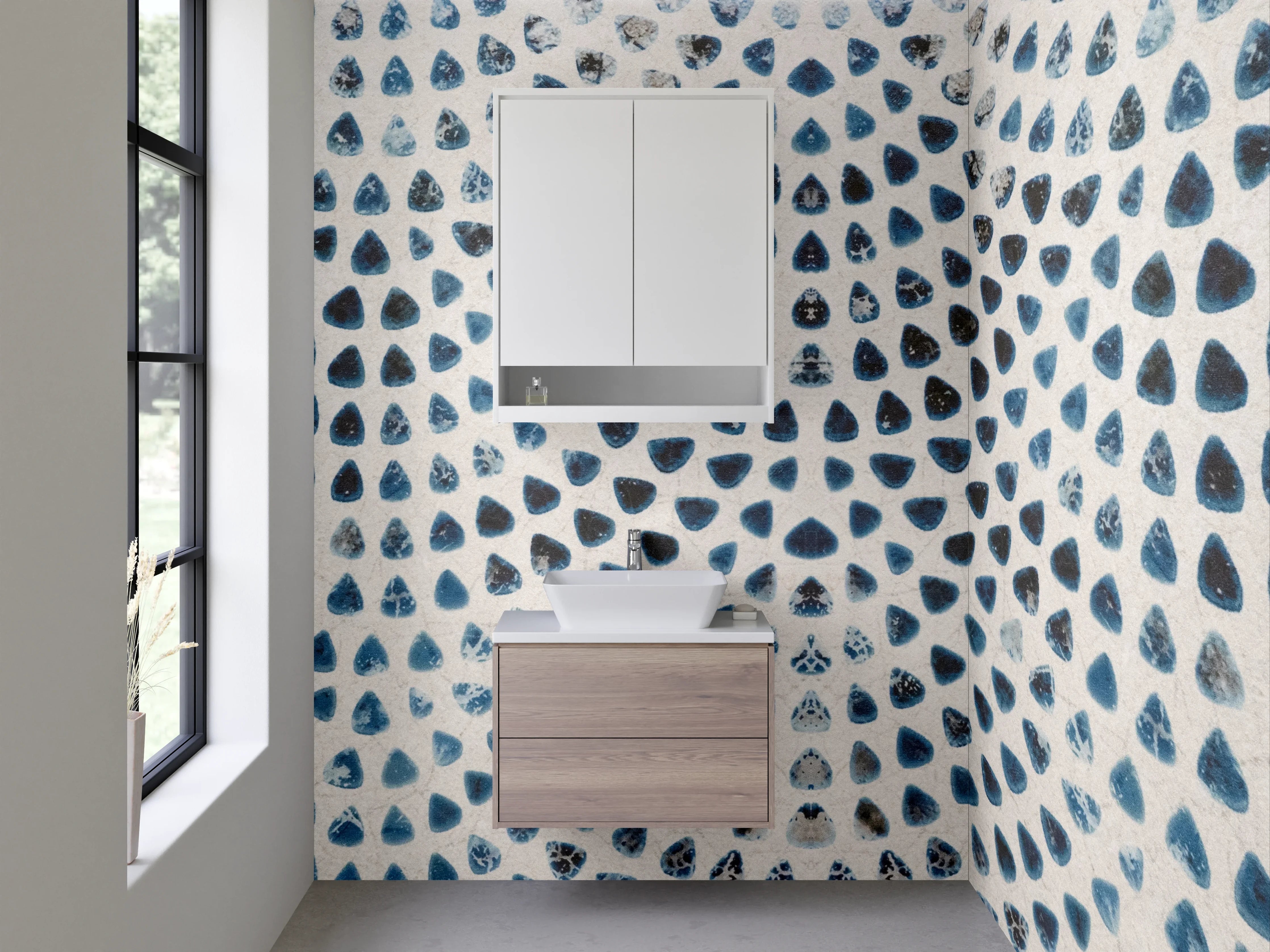 Waschbecken-Rückwand - Grauweißes Mosaikfliesen-Dekor