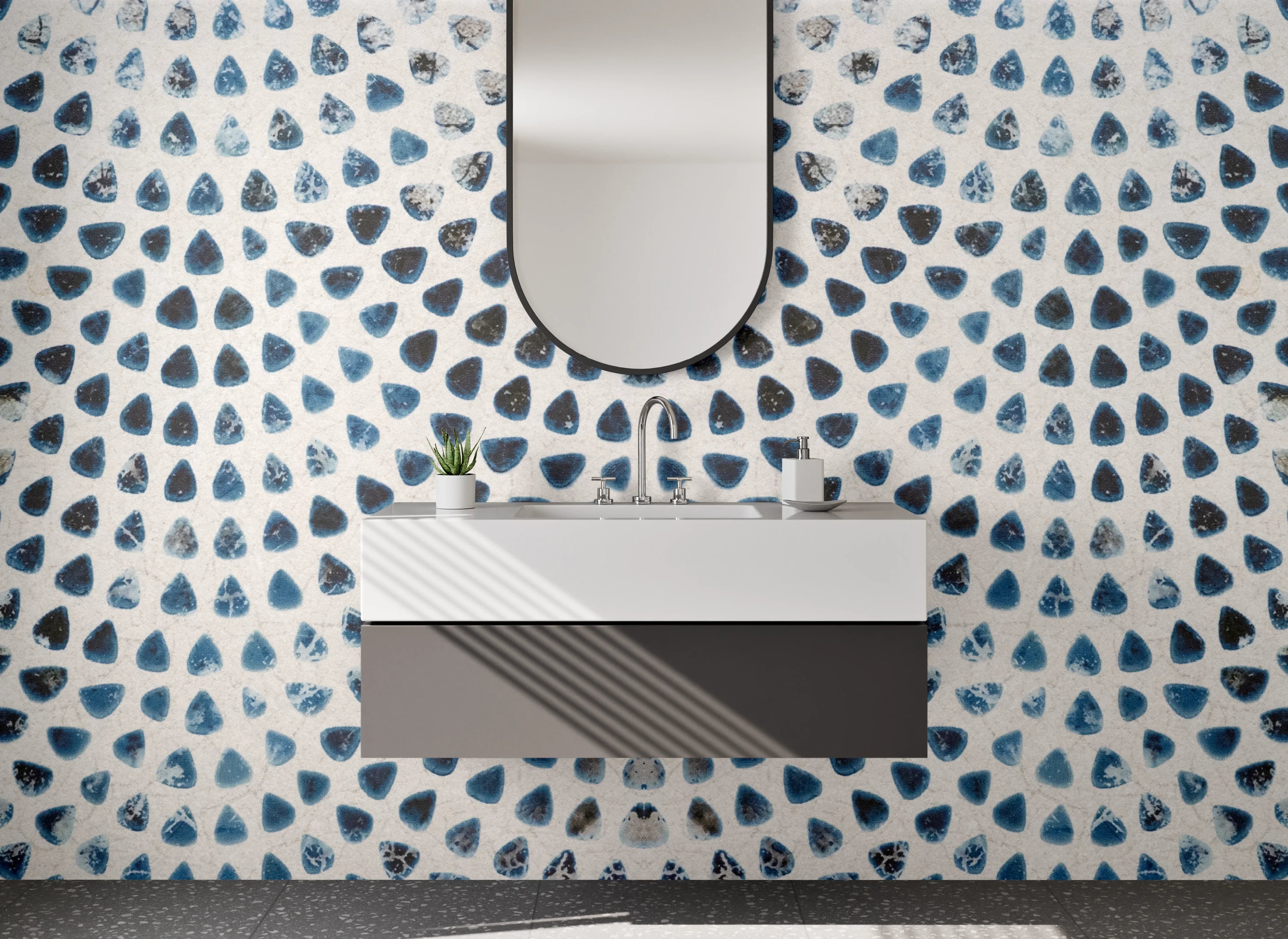 Waschbecken-Rückwand - Grauweißes Mosaikfliesen-Dekor