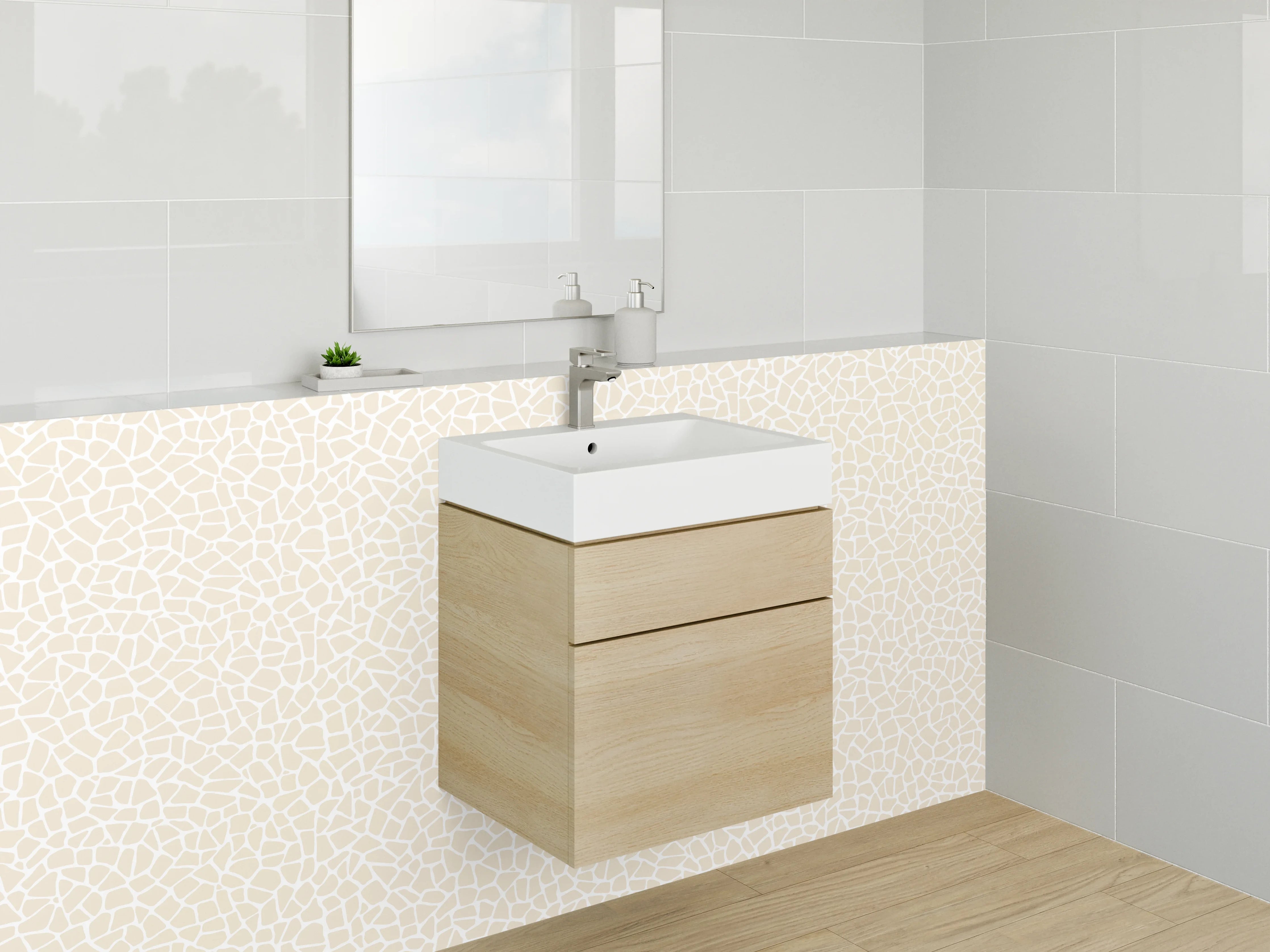Waschbecken-Rückwand - Grauweißes Mosaikfliesen Design