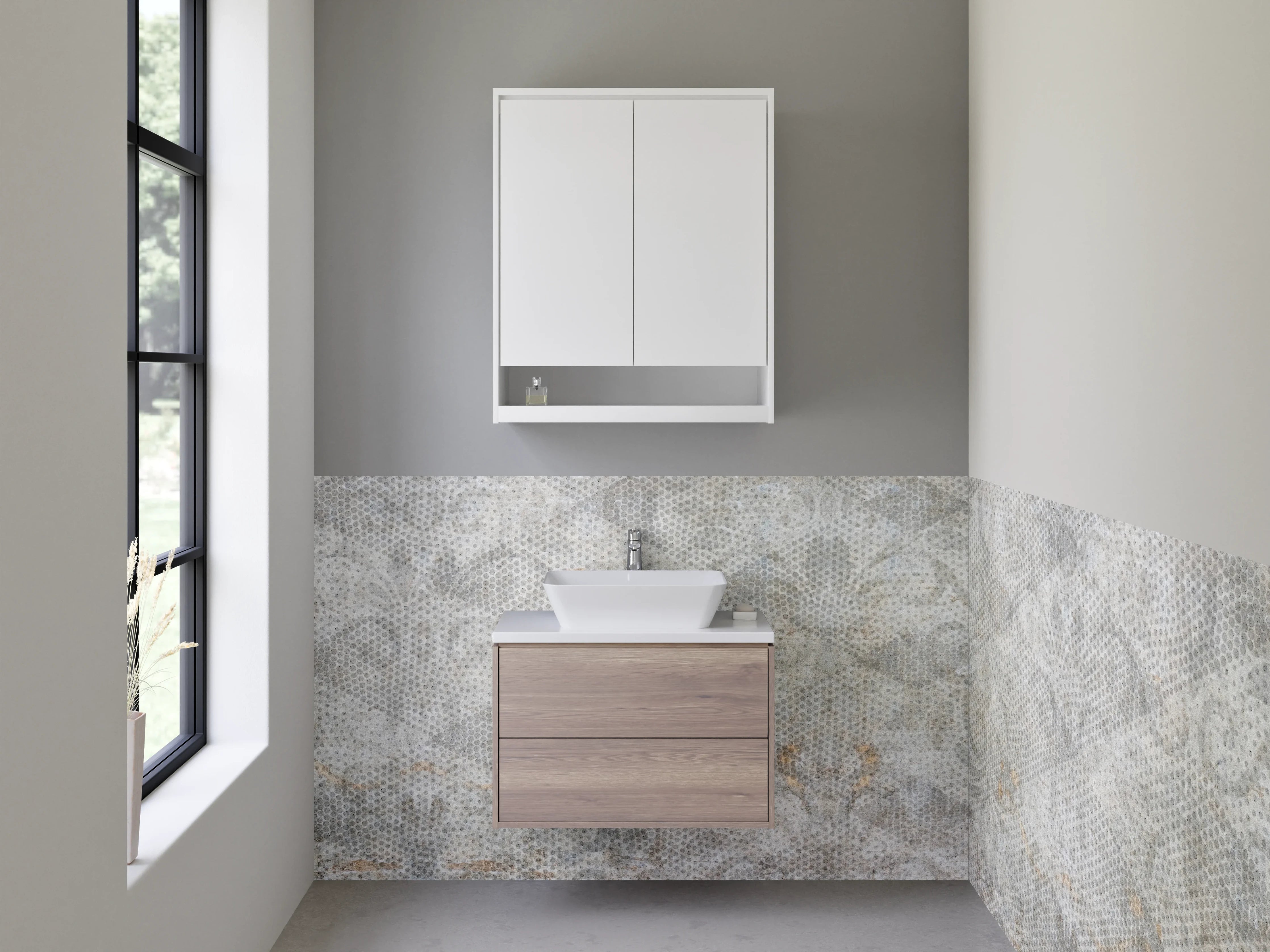 Waschbecken-Rückwand - Grauweißes Ornamentdesign mit Schattierung