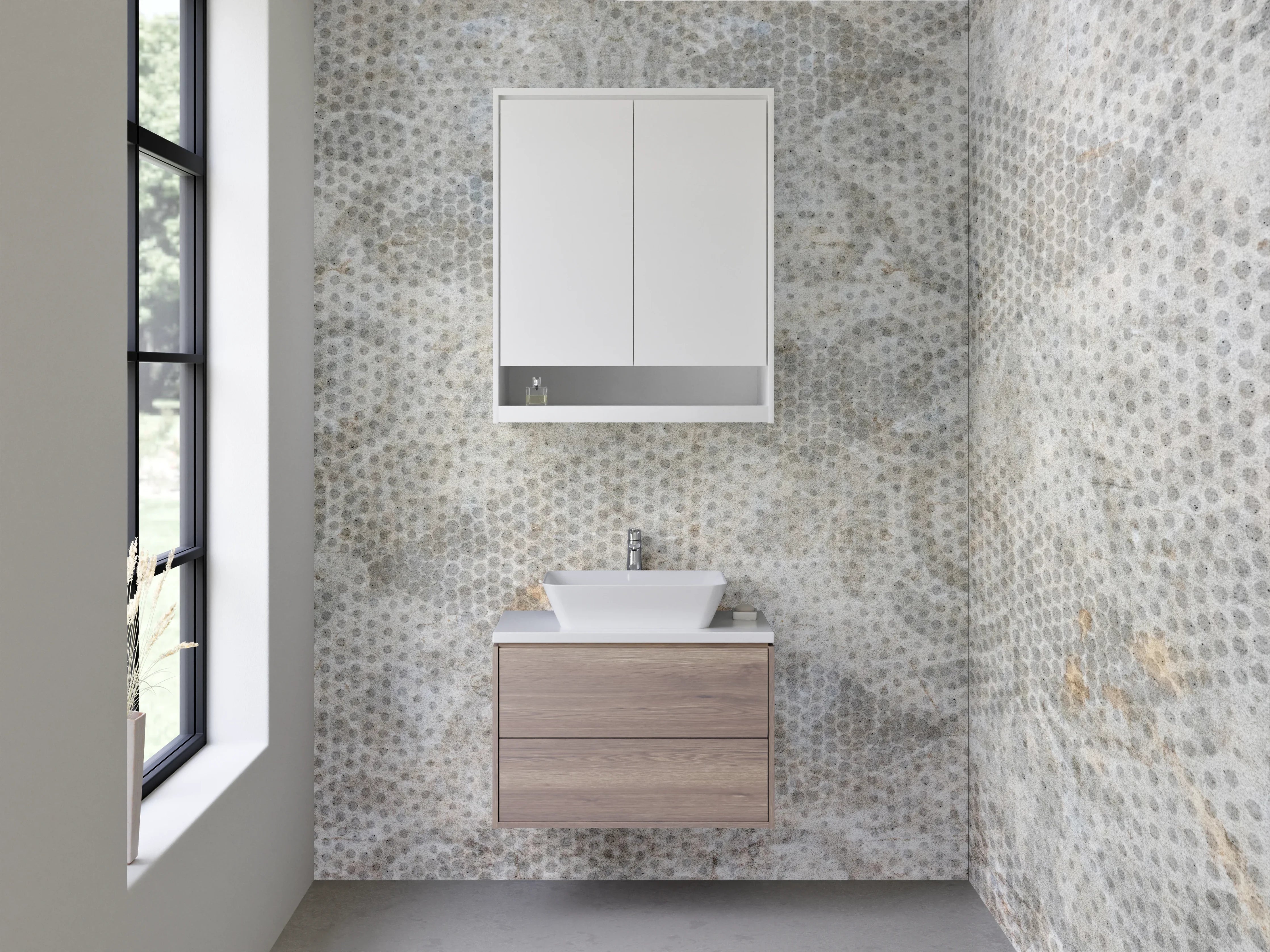 Waschbecken-Rückwand - Grauweißes Ornamentdesign mit Schattierung