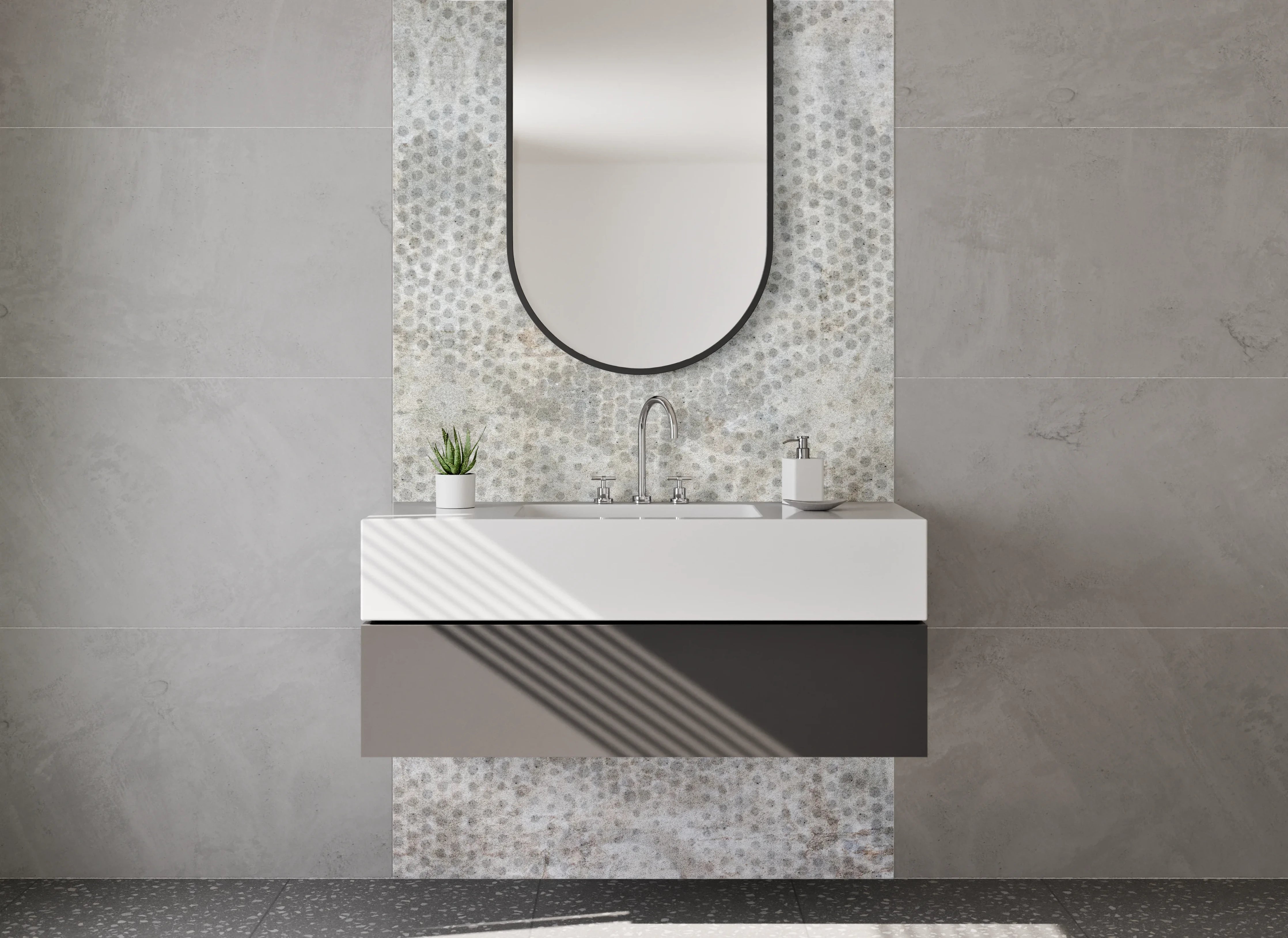 Waschbecken-Rückwand - Grauweißes Ornamentdesign mit Schattierung
